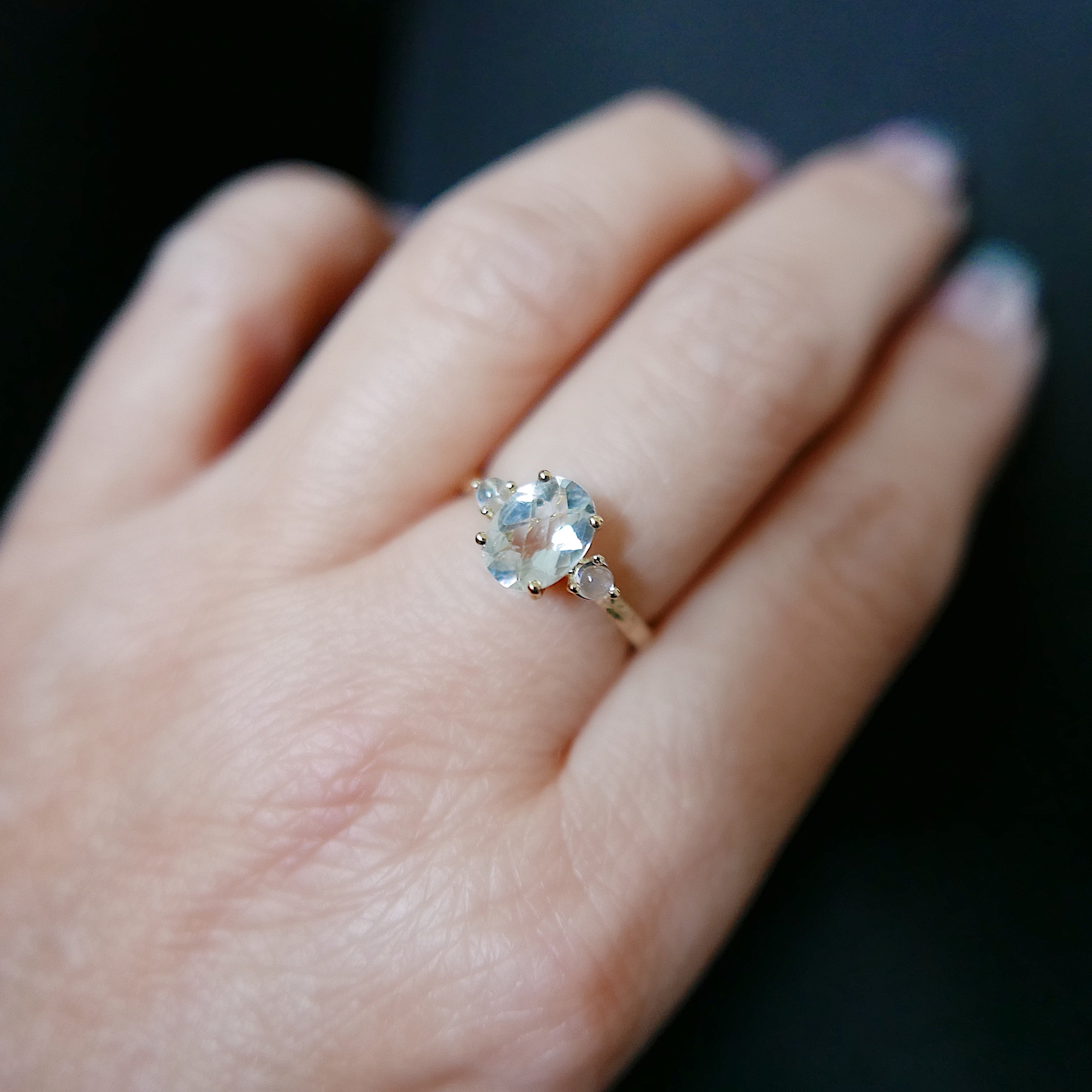 OOAK Twilight Green Amethyst and Moonstone Ring