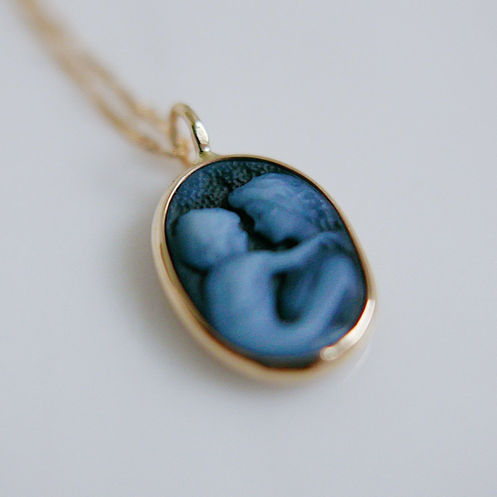 Black Agate Mother and Child Pendant