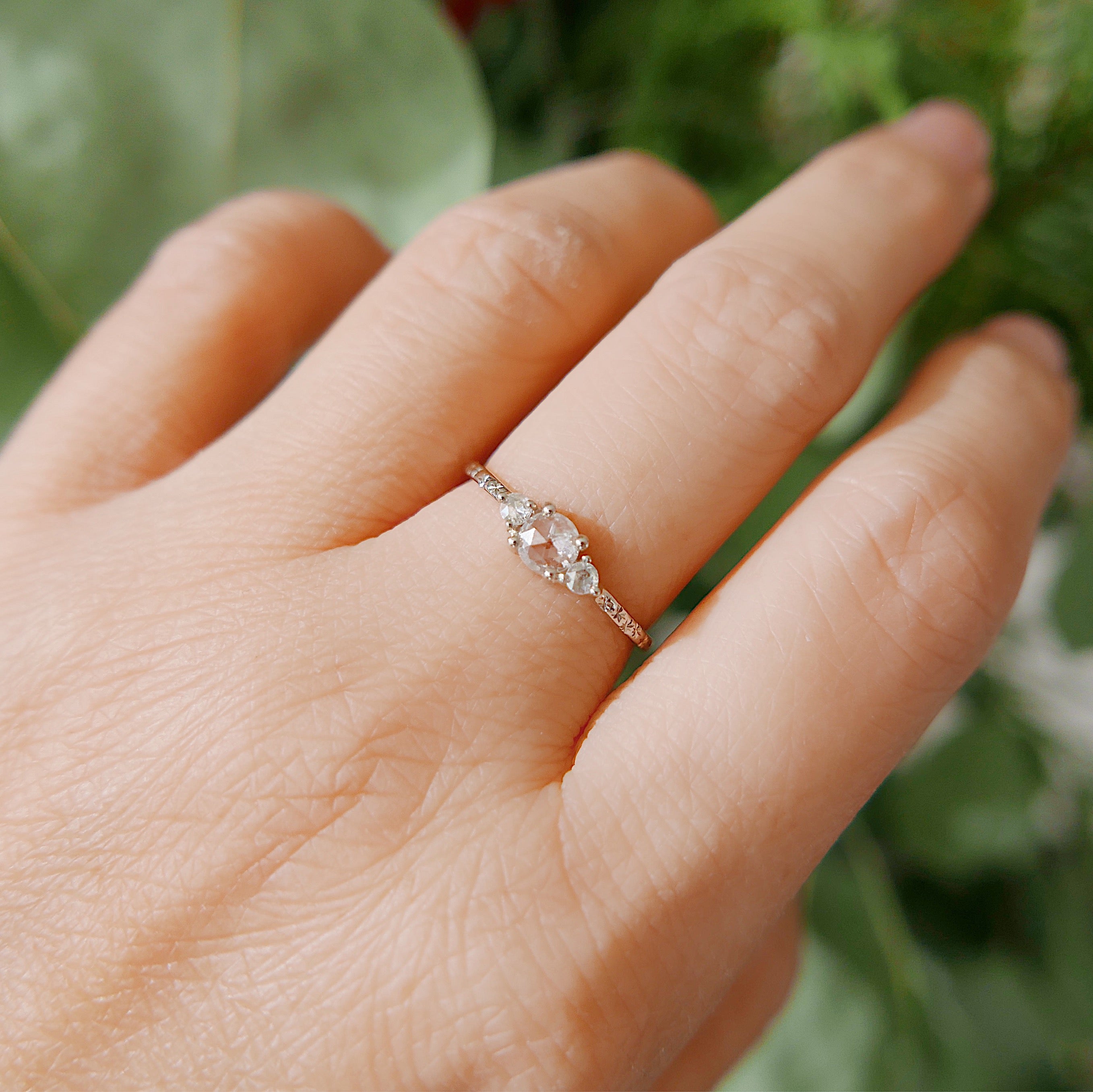 Penny Dewdrop RoseCut Rustic Diamond Engraved One of a Kind Band Ring