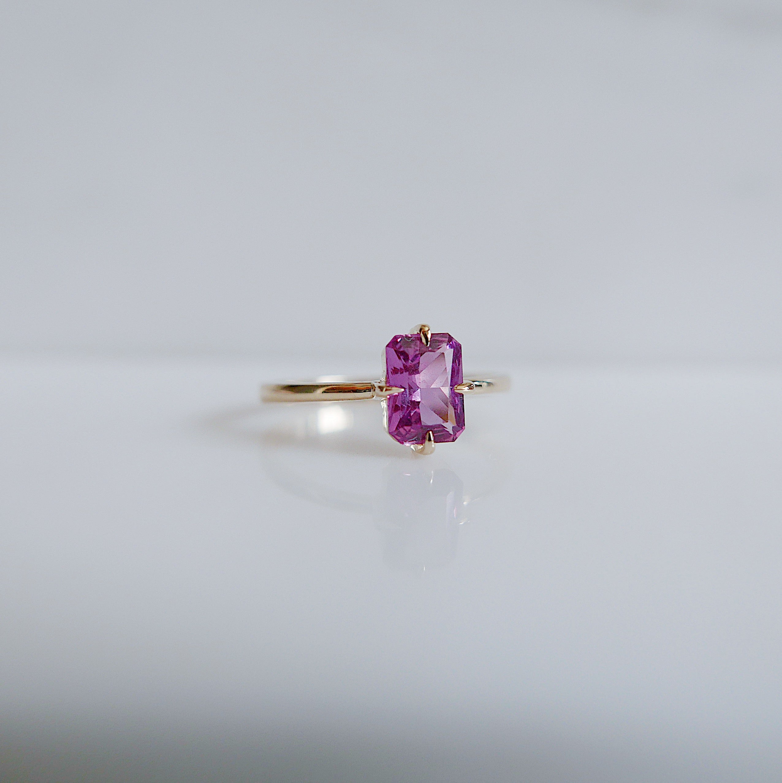 OOAK Pink Radiant Sapphire Solitaire Ring