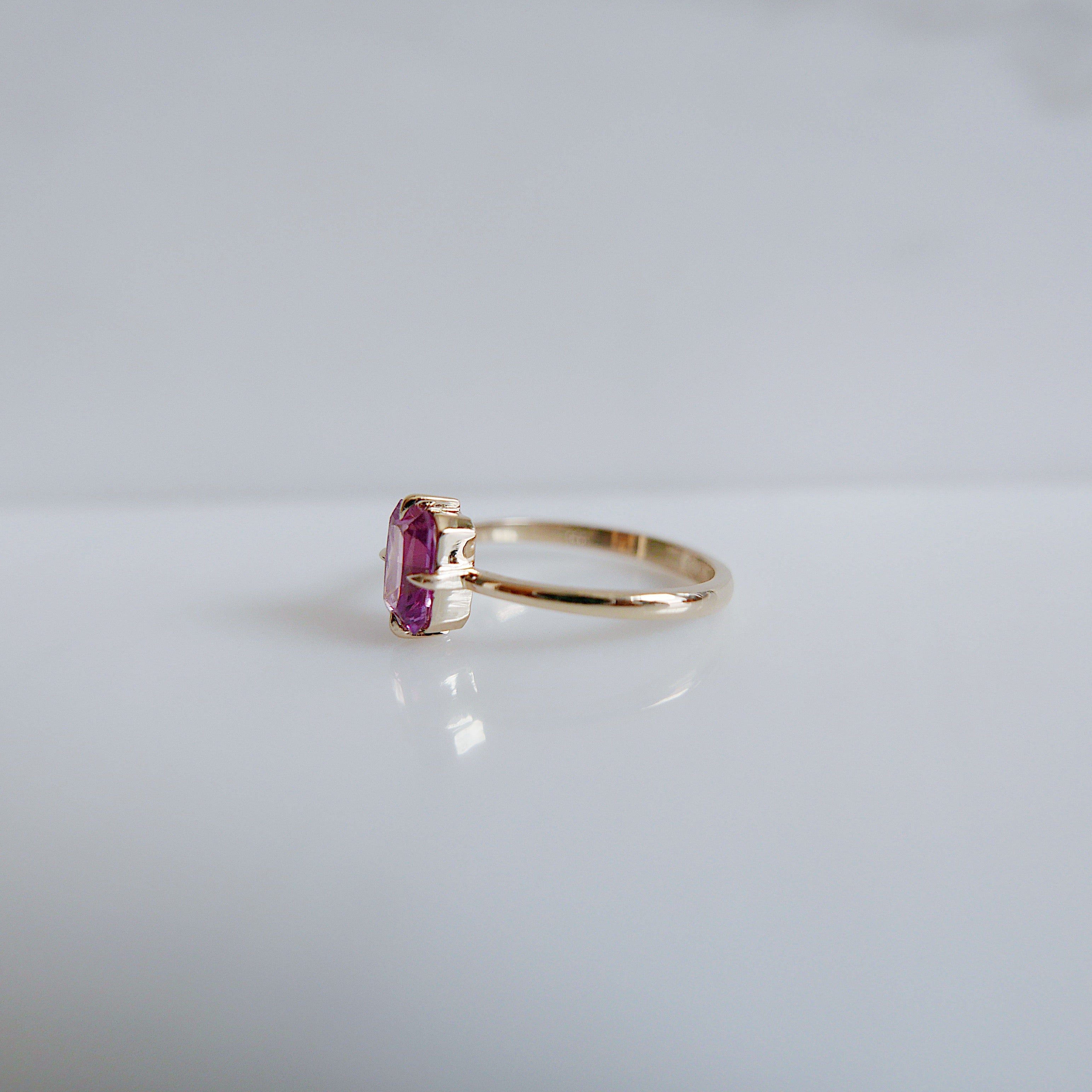 OOAK Pink Radiant Sapphire Solitaire Ring