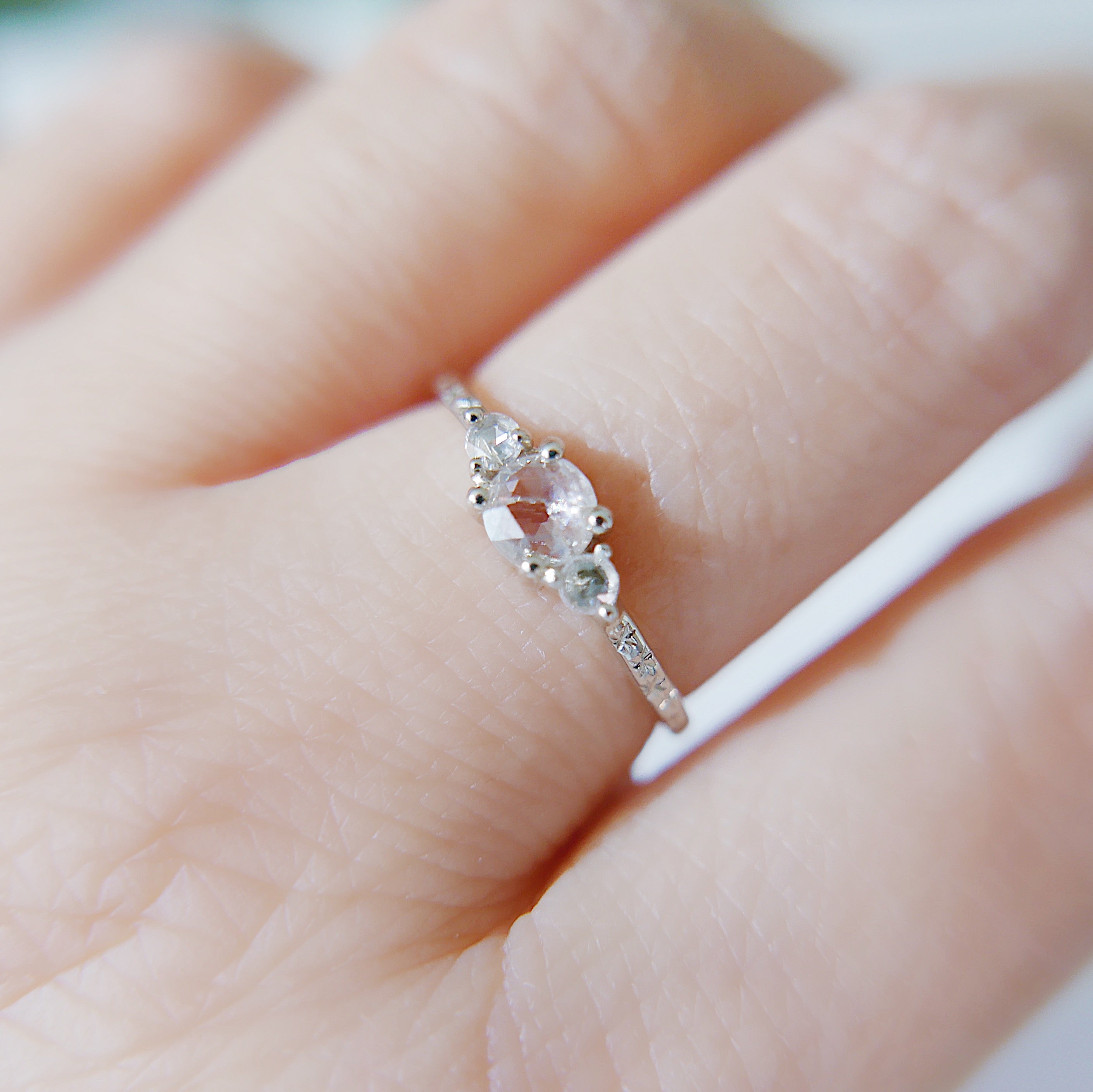 Penny Dewdrop RoseCut Rustic Diamond Engraved One of a Kind Band Ring