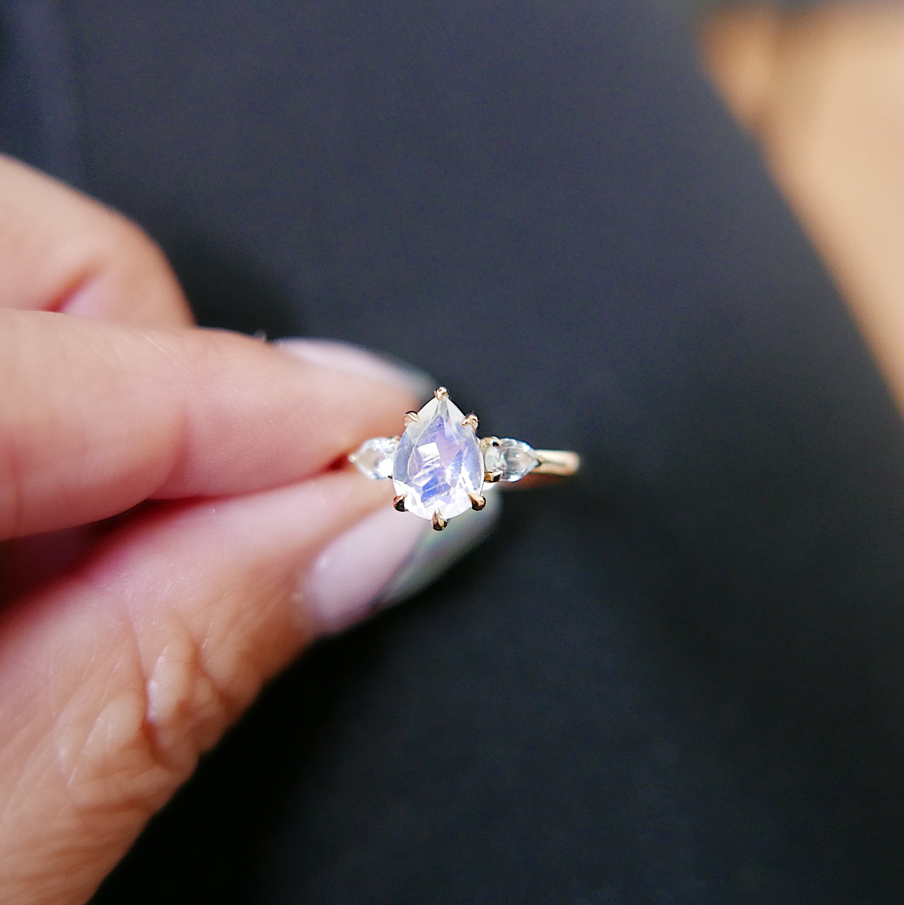 Anjou Moonstone and Aquamarine Ring