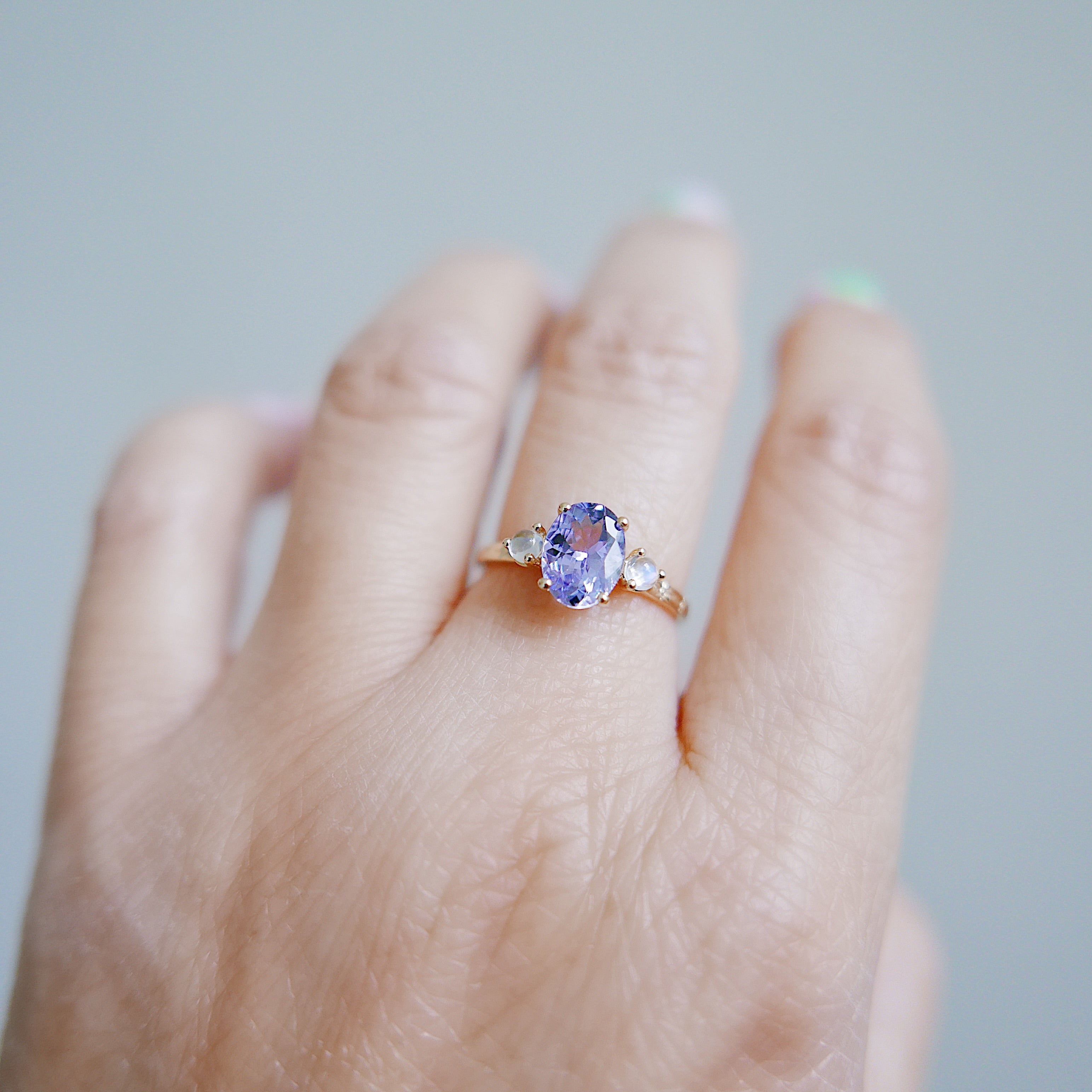 OOAK Twilight Tanzanite and Moonstone Ring