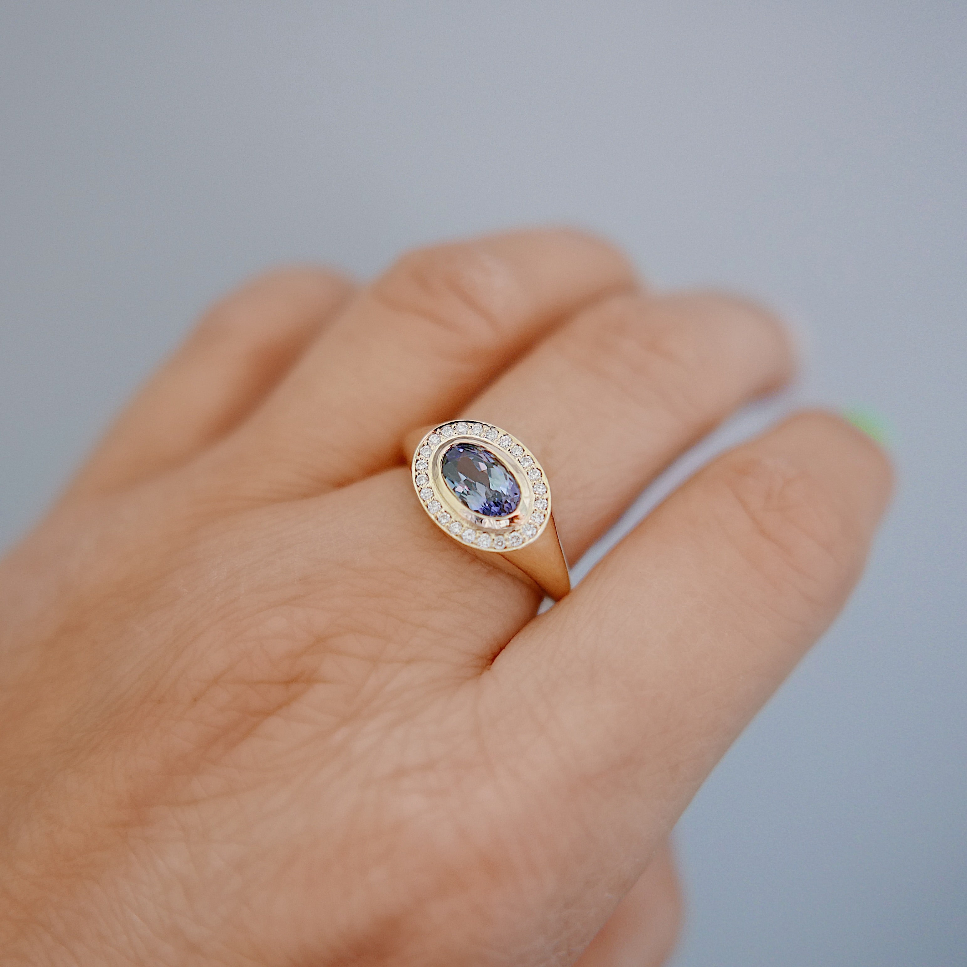 Oracle OOAK Tanzanite Signet Halo Ring