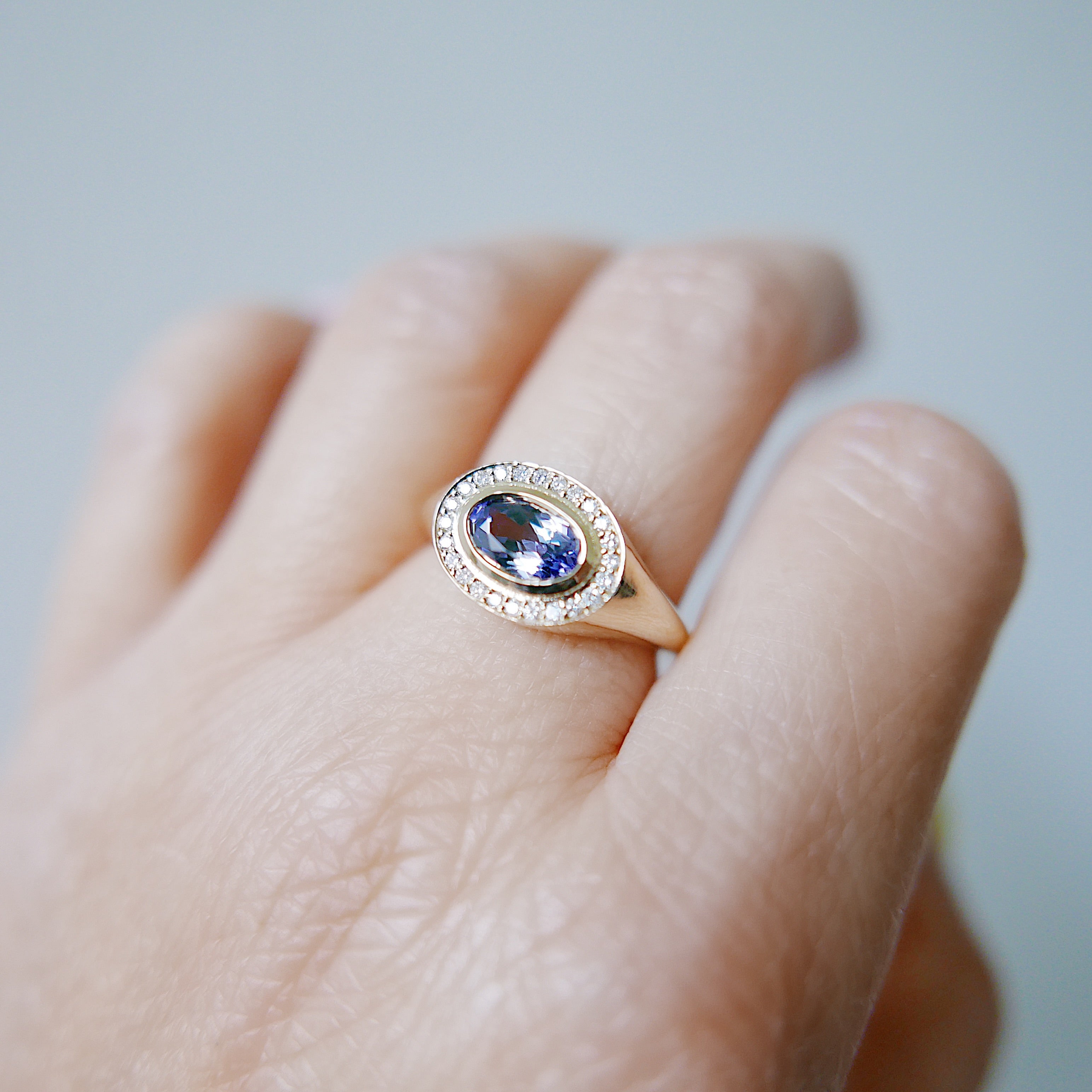 Oracle OOAK Tanzanite Signet Halo Ring