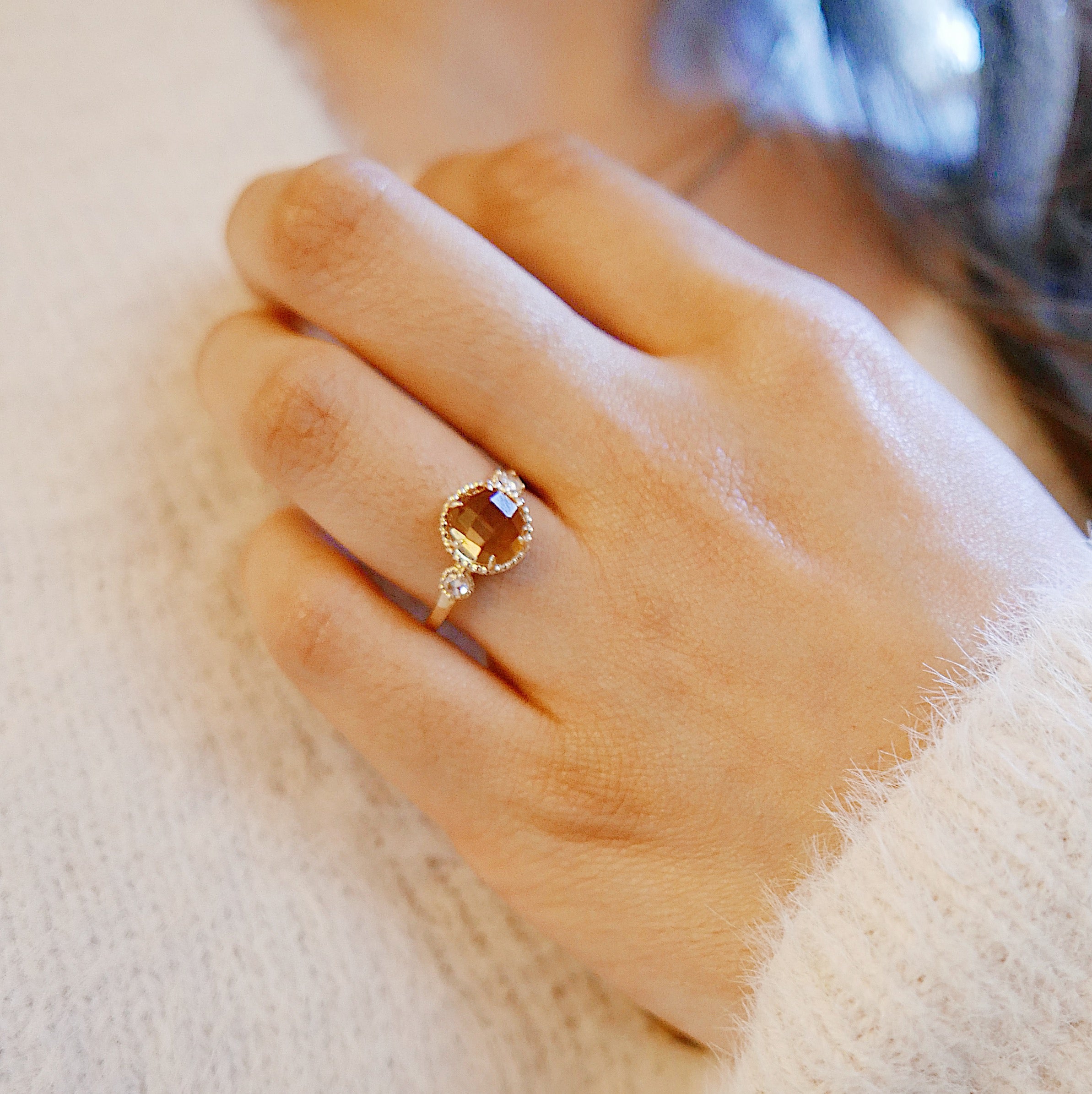 Celeste Rosecut Citrine and rosecut diamond ring