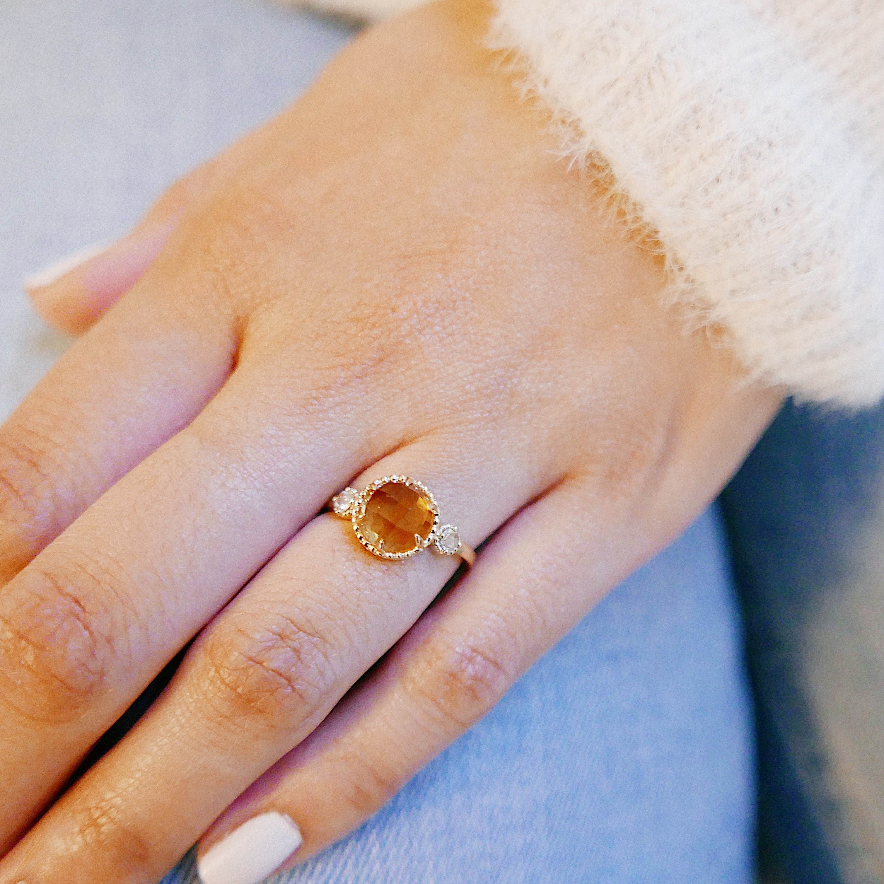 Celeste Rosecut Citrine and rosecut diamond ring