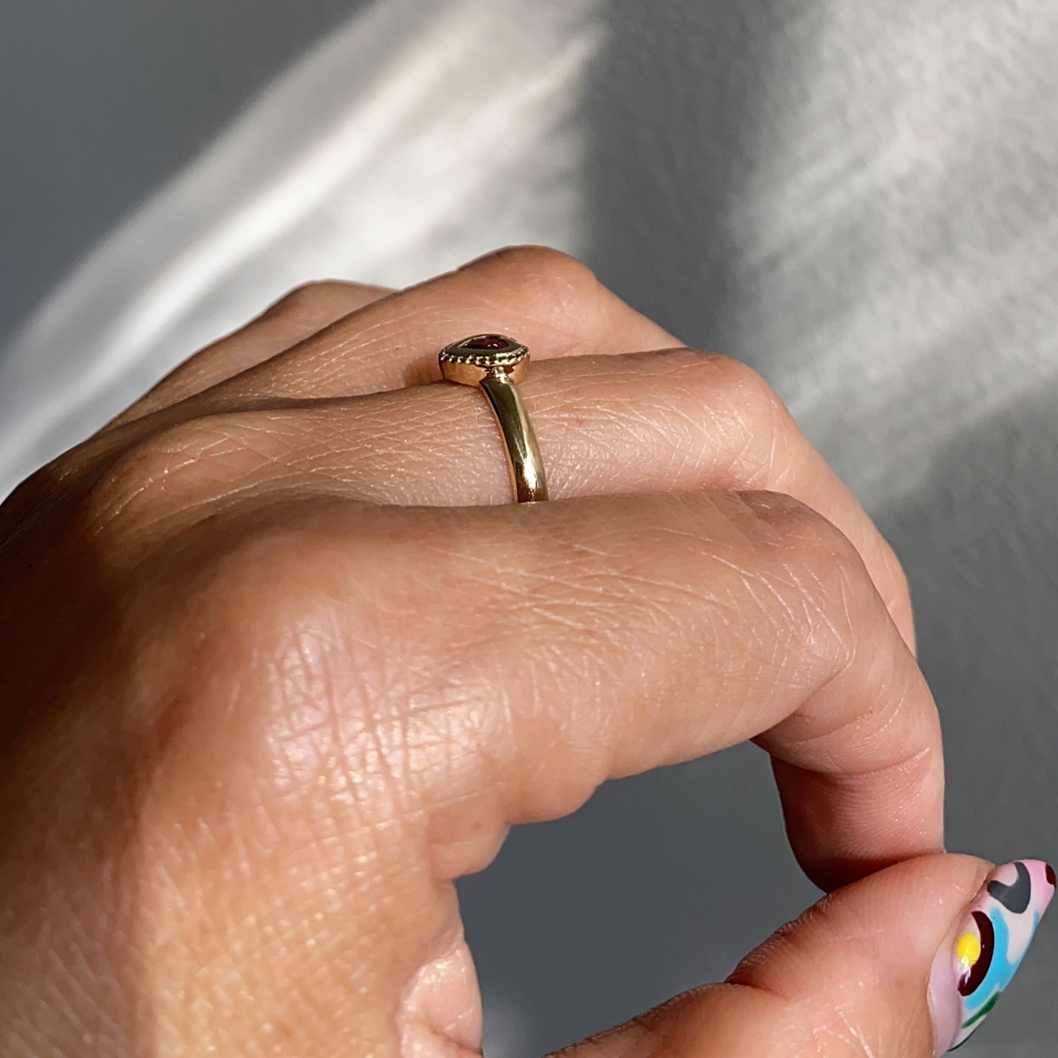 Bold Pink tourmaline heart Bezel Ring