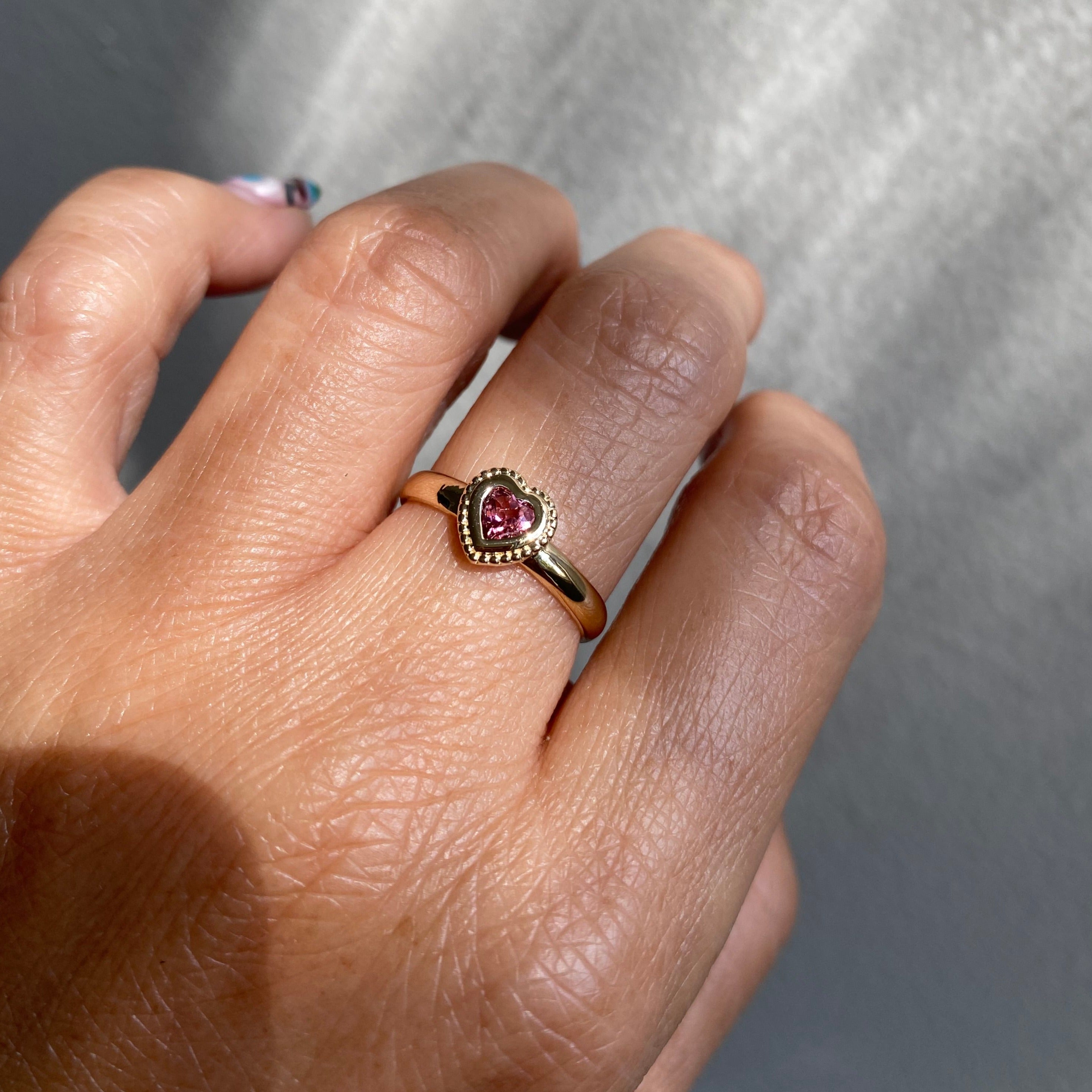 Bold Pink tourmaline heart Bezel Ring