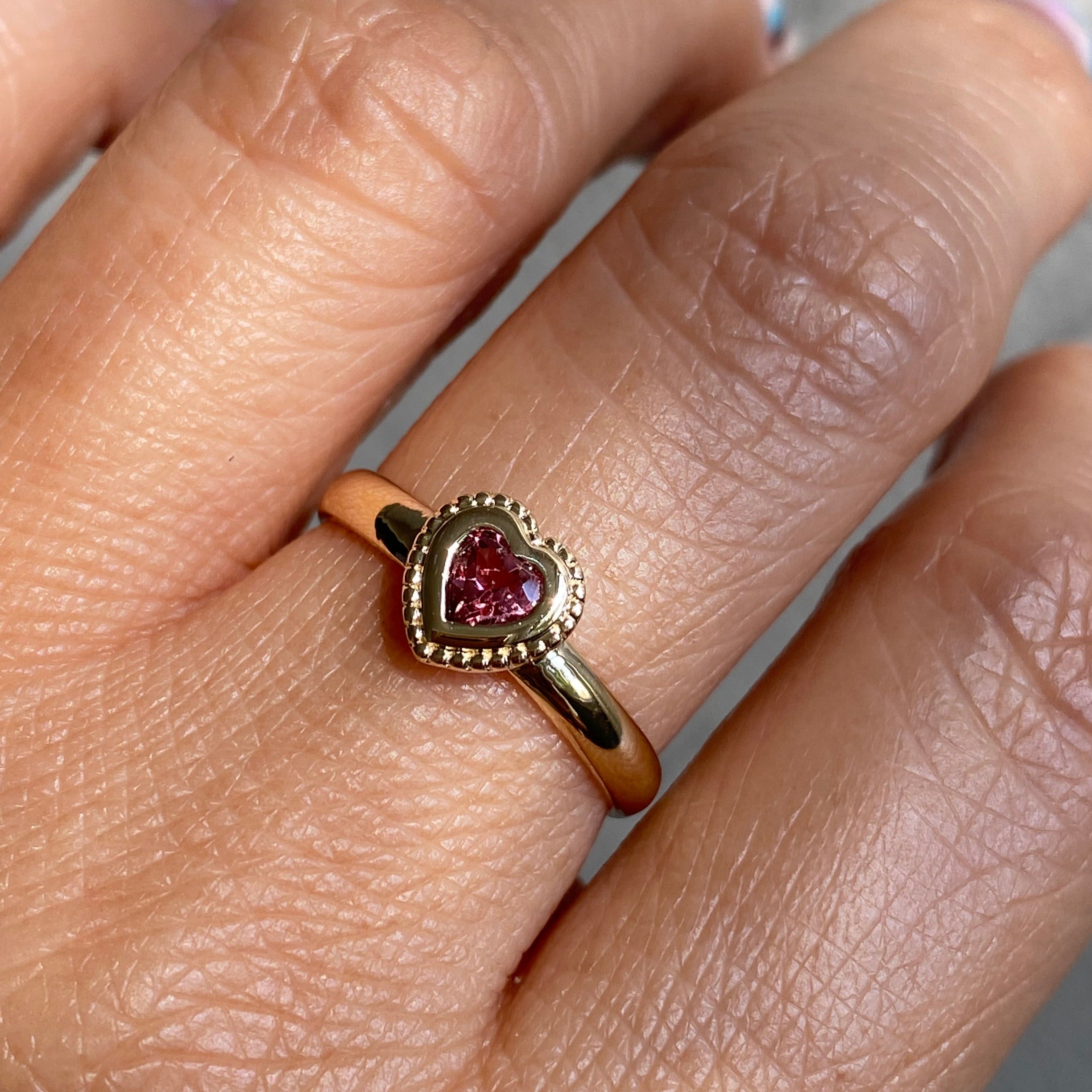 Bold Pink tourmaline heart Bezel Ring