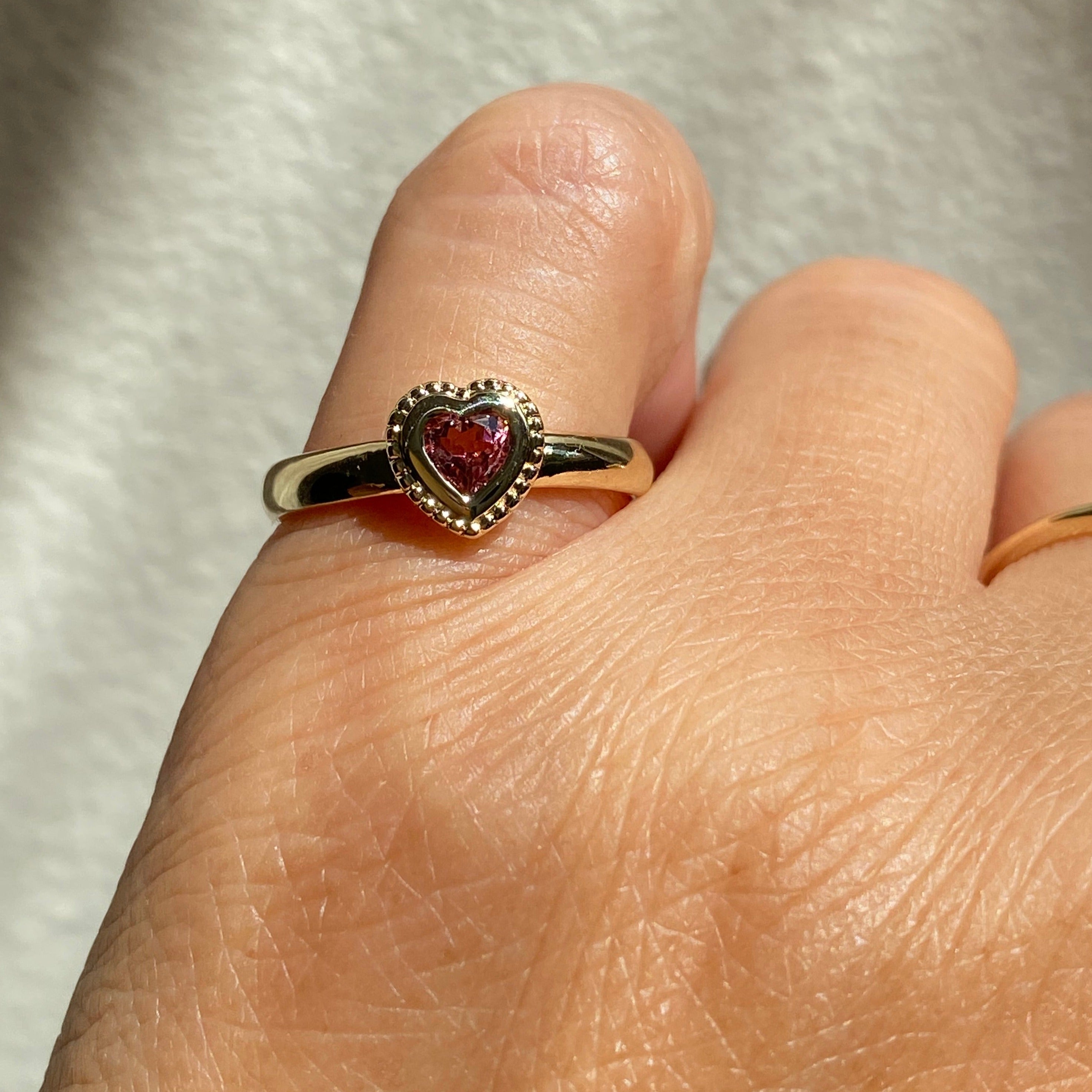 Bold Pink tourmaline heart Bezel Ring