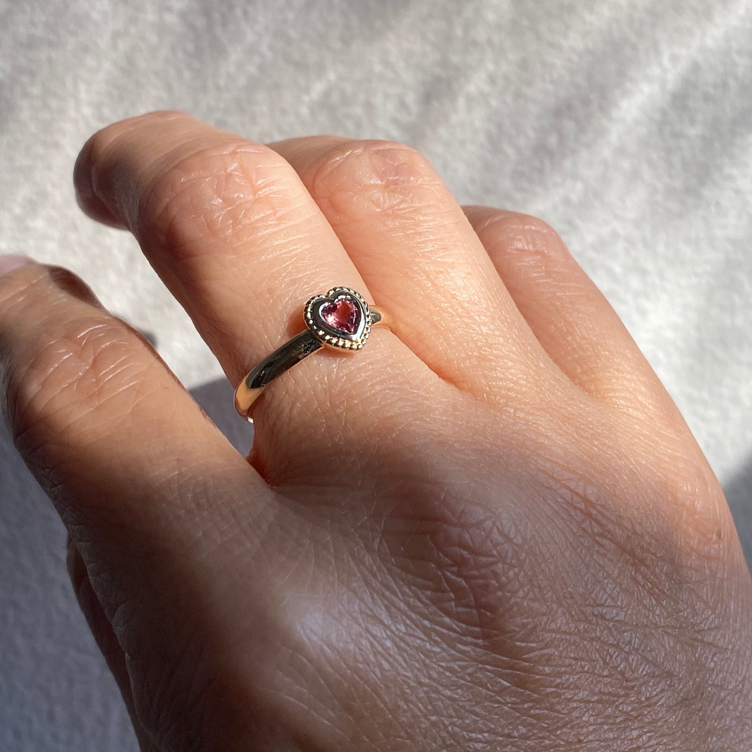 Bold Pink tourmaline heart Bezel Ring