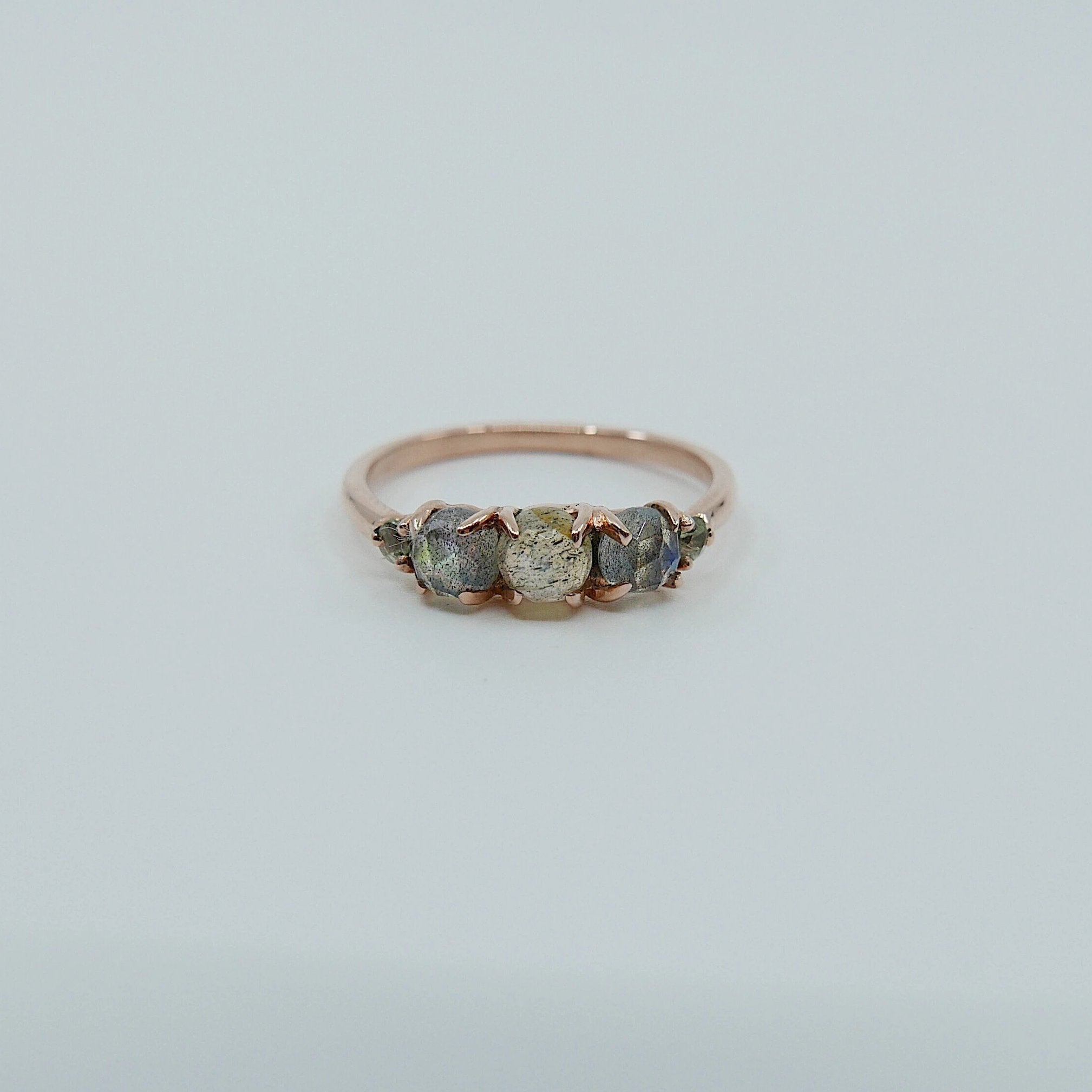 Hailey labradorite five stone ring, 5 stone band, rose cut labradorite and aquamarine ring, 14k gold stone ring, five stone ring