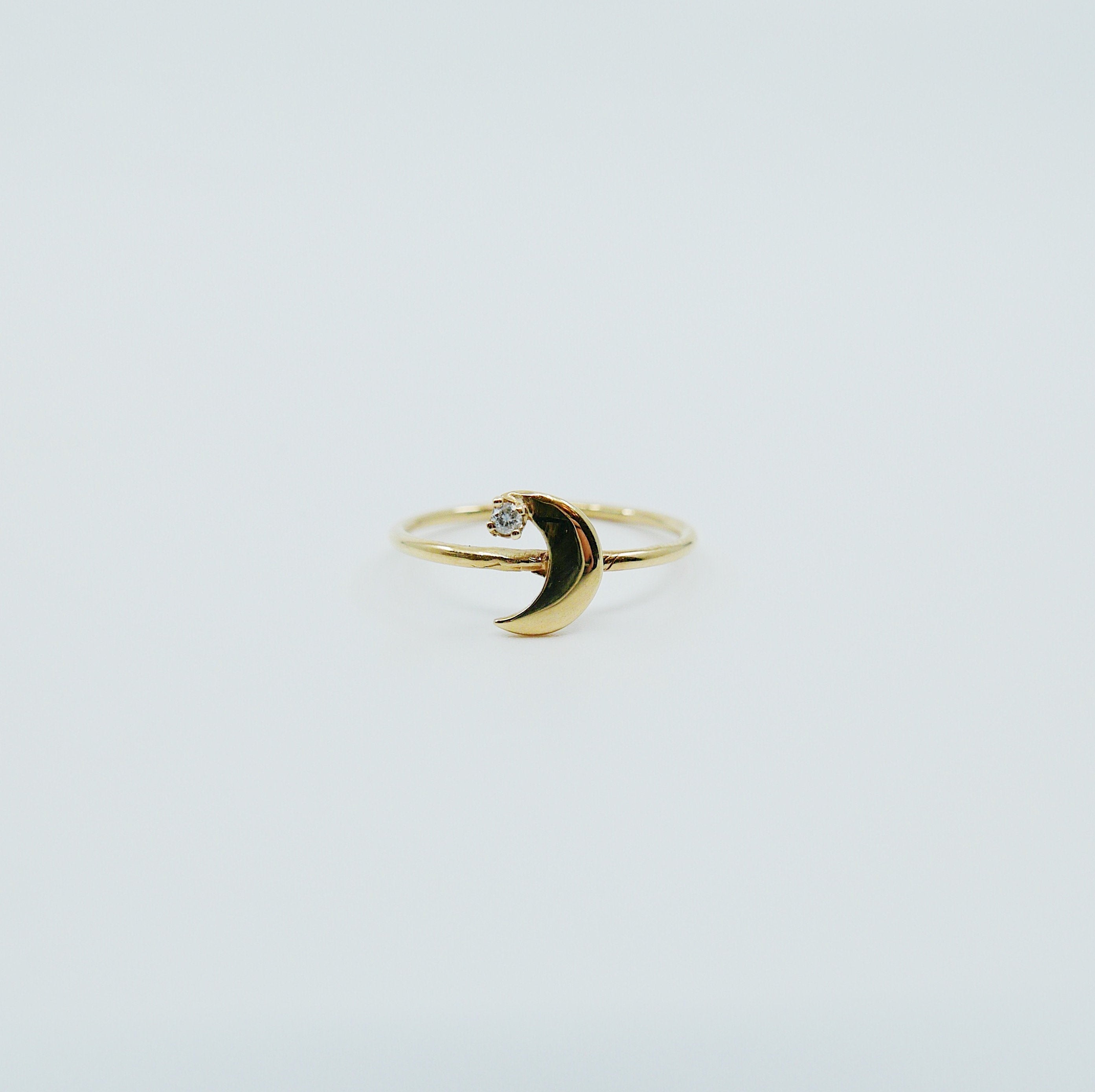 Crescent Moon ring, 14k moon and star ring, moon and diamond ring, crescent ring, 14k gold crescent moon ring, diamond ring