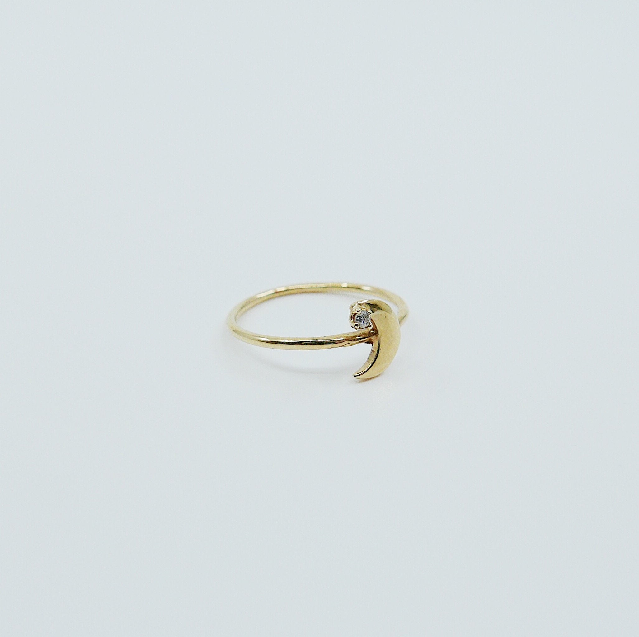 Crescent Moon ring, 14k moon and star ring, moon and diamond ring, crescent ring, 14k gold crescent moon ring, diamond ring