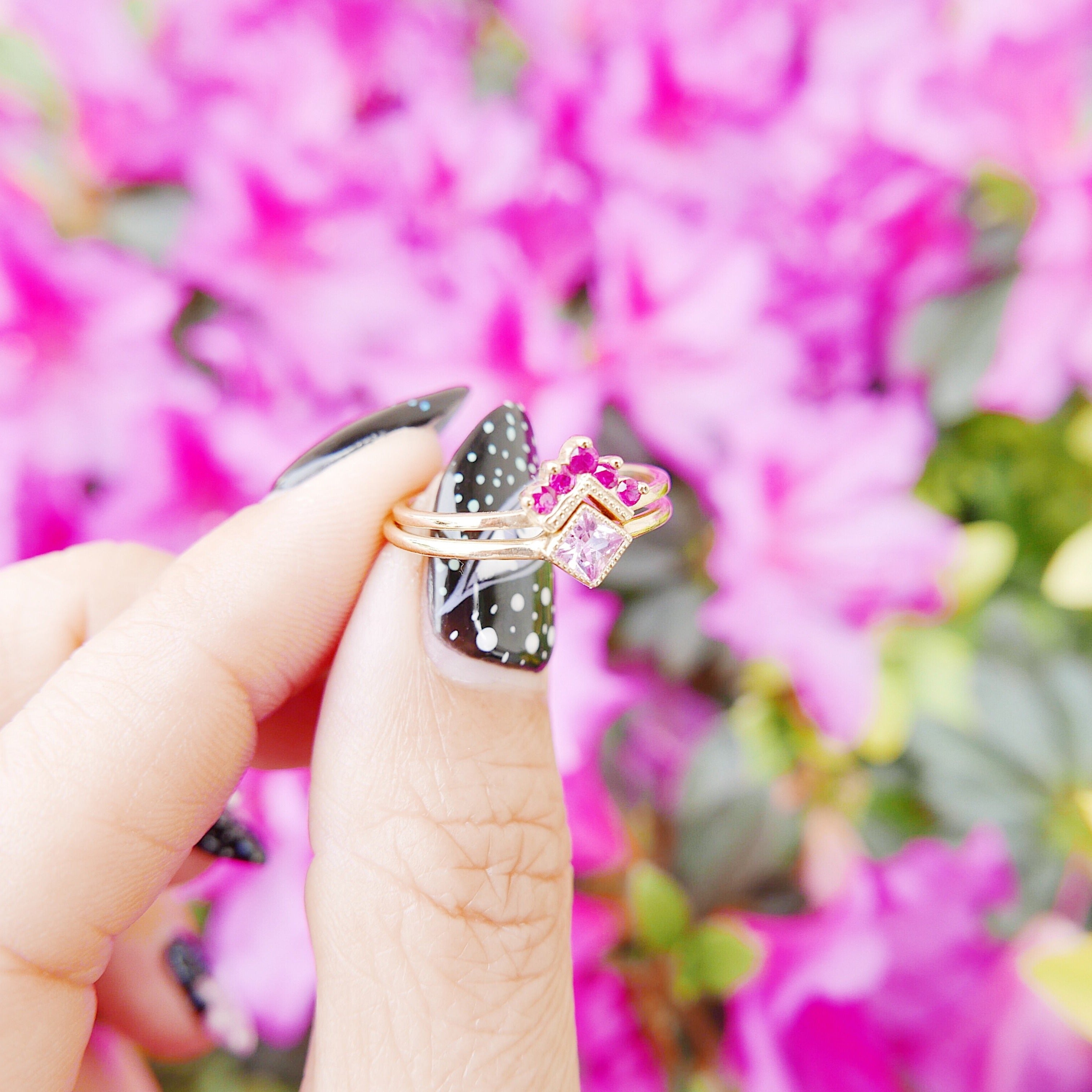 Ombre Chevron Ring Set Chevron Ruby Ring Square Bezel Pink Sapphire Ring