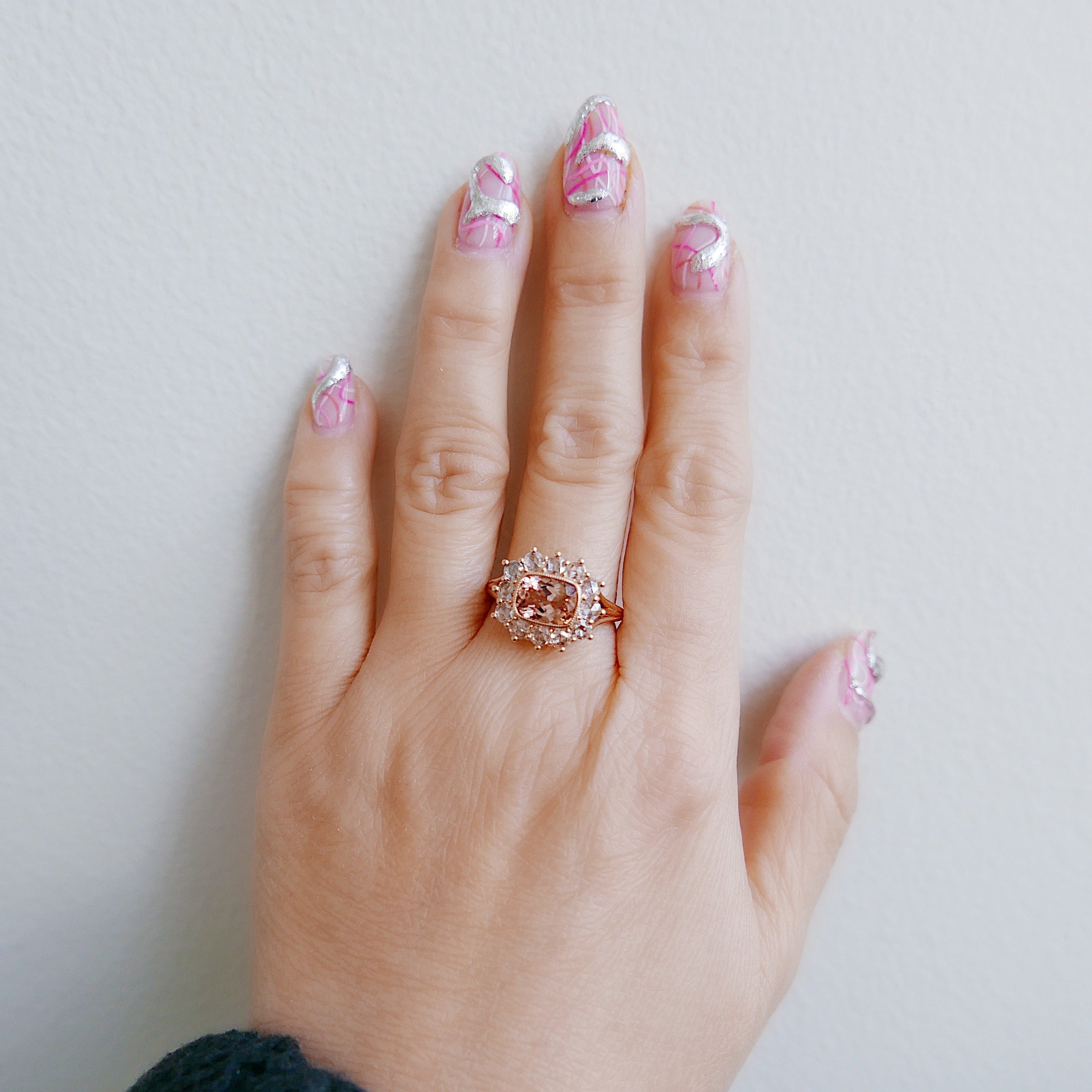 Peaches and Cream One of a Kind Tourmaline and rosecut diamond ring