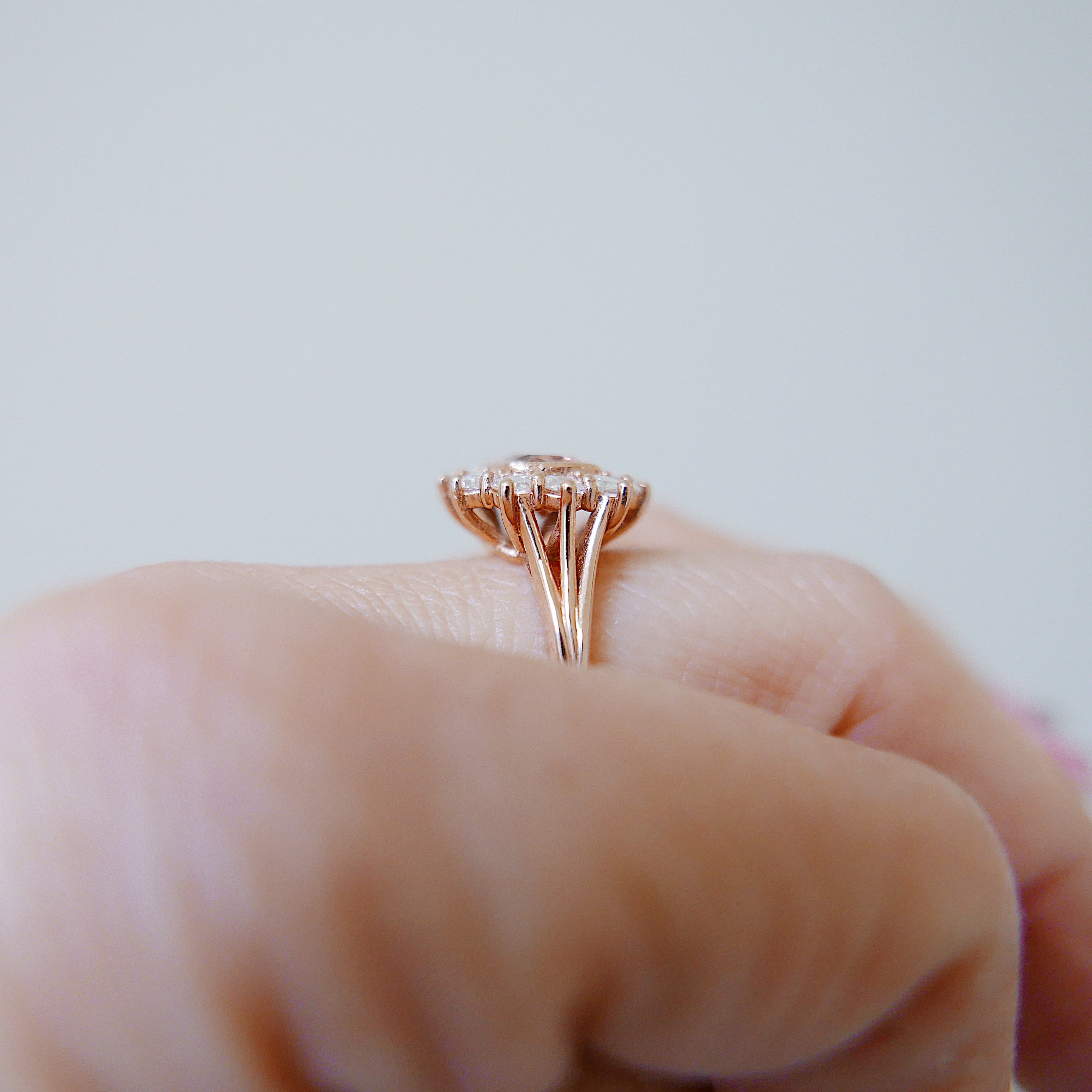 Peaches and Cream One of a Kind Tourmaline and rosecut diamond ring