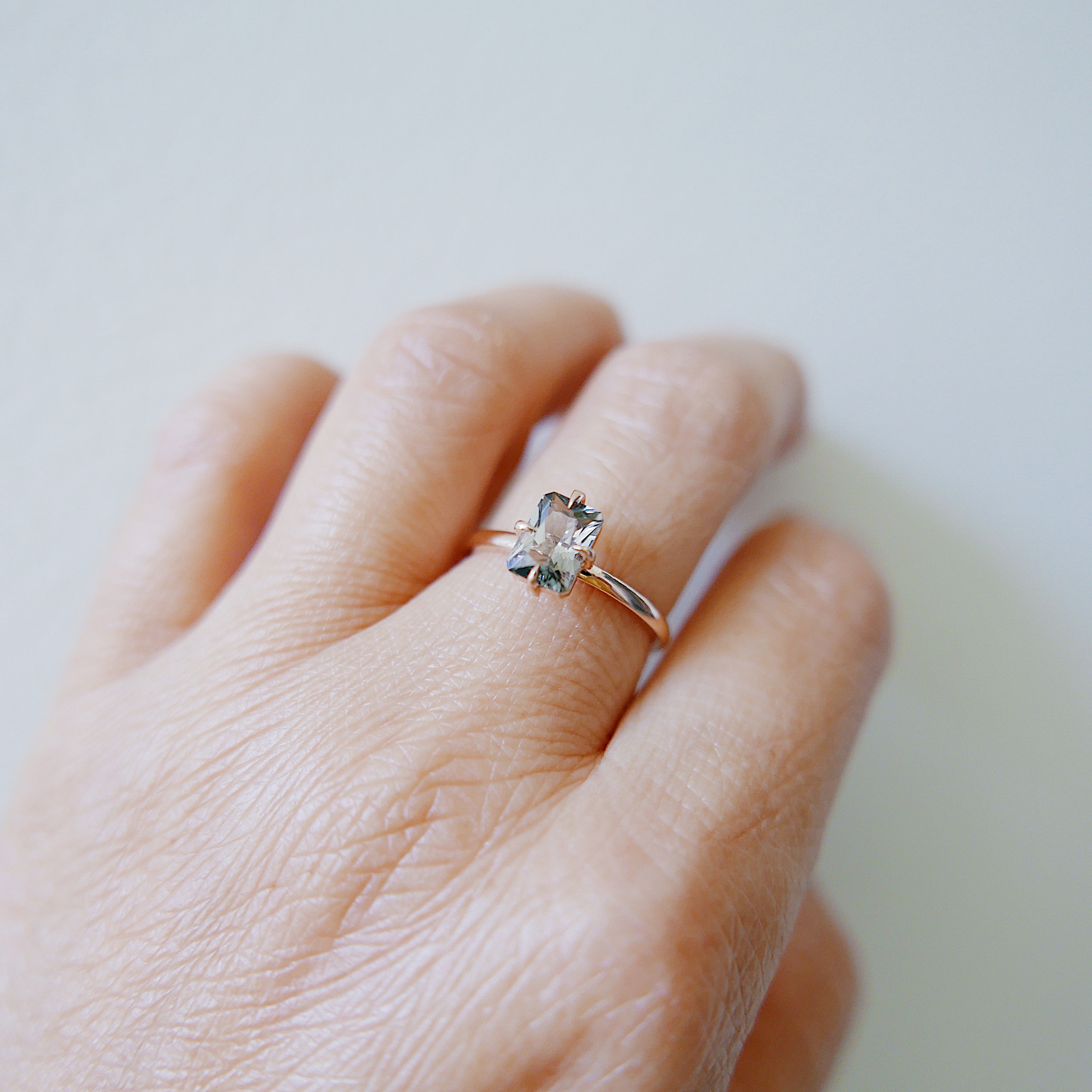 One Of A Kind Steel Grey Radiant Cut Tourmaline Ring