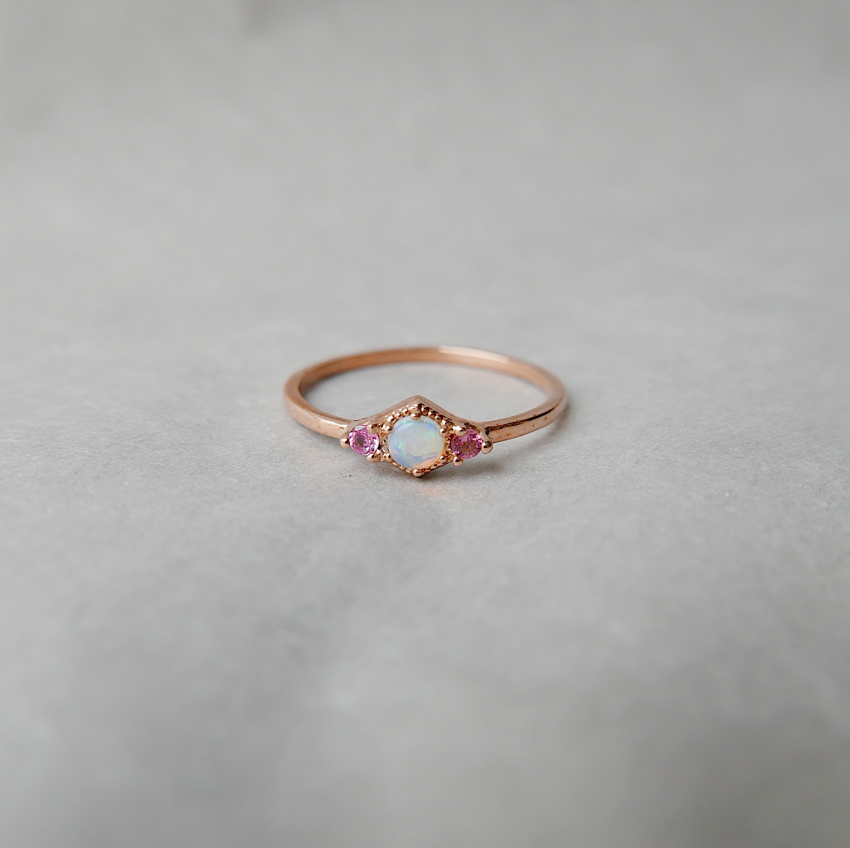 Harlow Opal Ring, pink tourmaline ring, opal and tourmaline ring, 14k gold opal ring, 3 stone opal ring