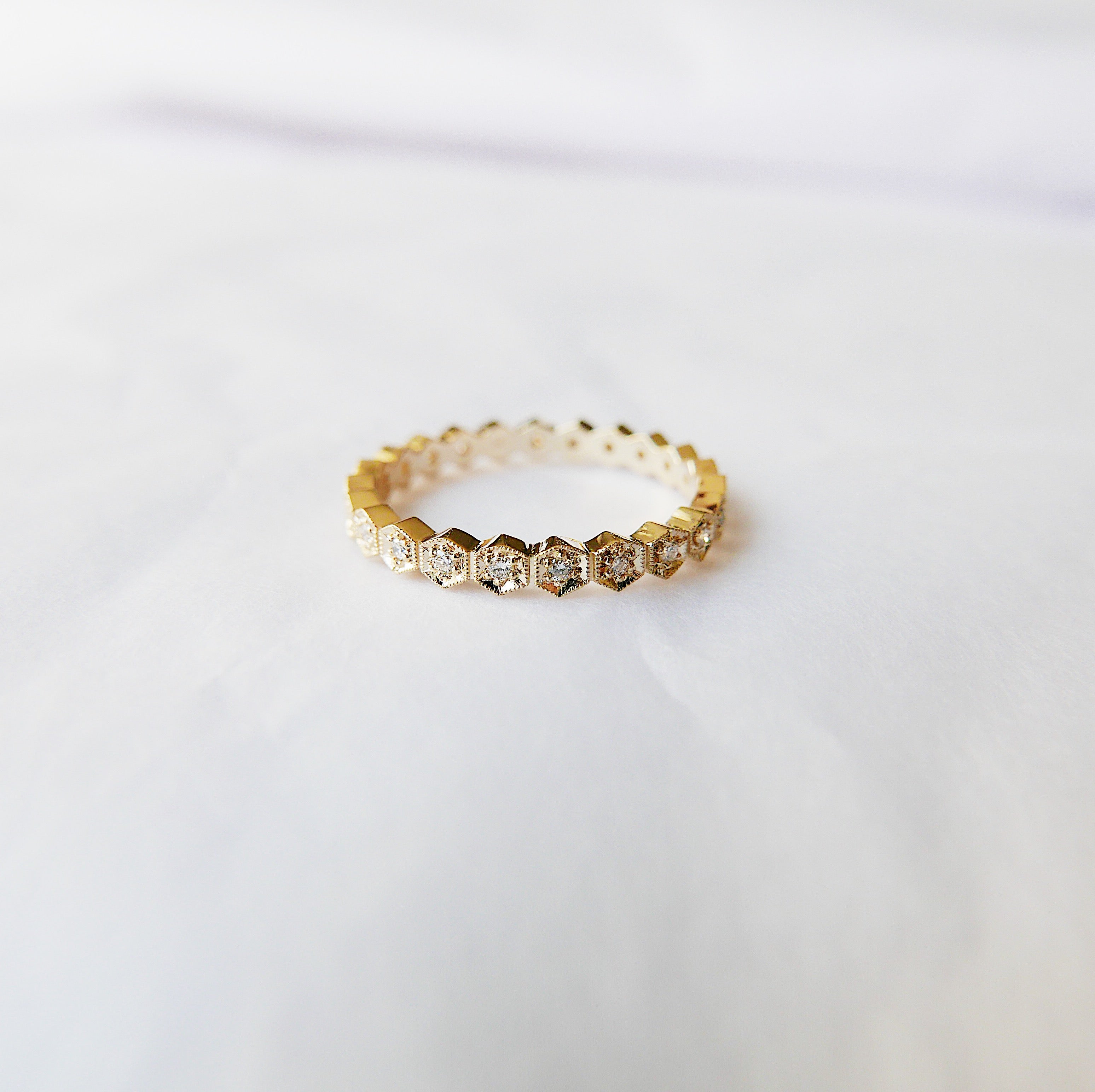 Hexagon Diamond Eternity band, diamond stacking band, wedding band, infinity Geometric ring, diamond infinity ring