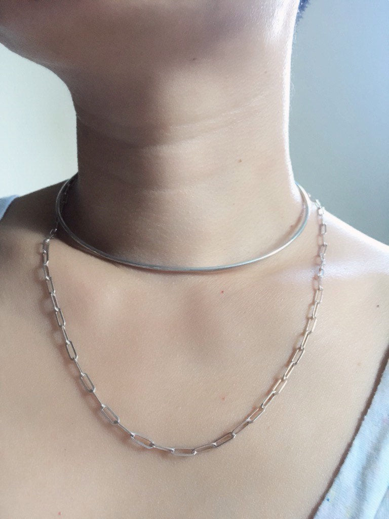 Layered Double Wire Choker, silver layered choker, silver chain and choker, Elongated Chain Choker