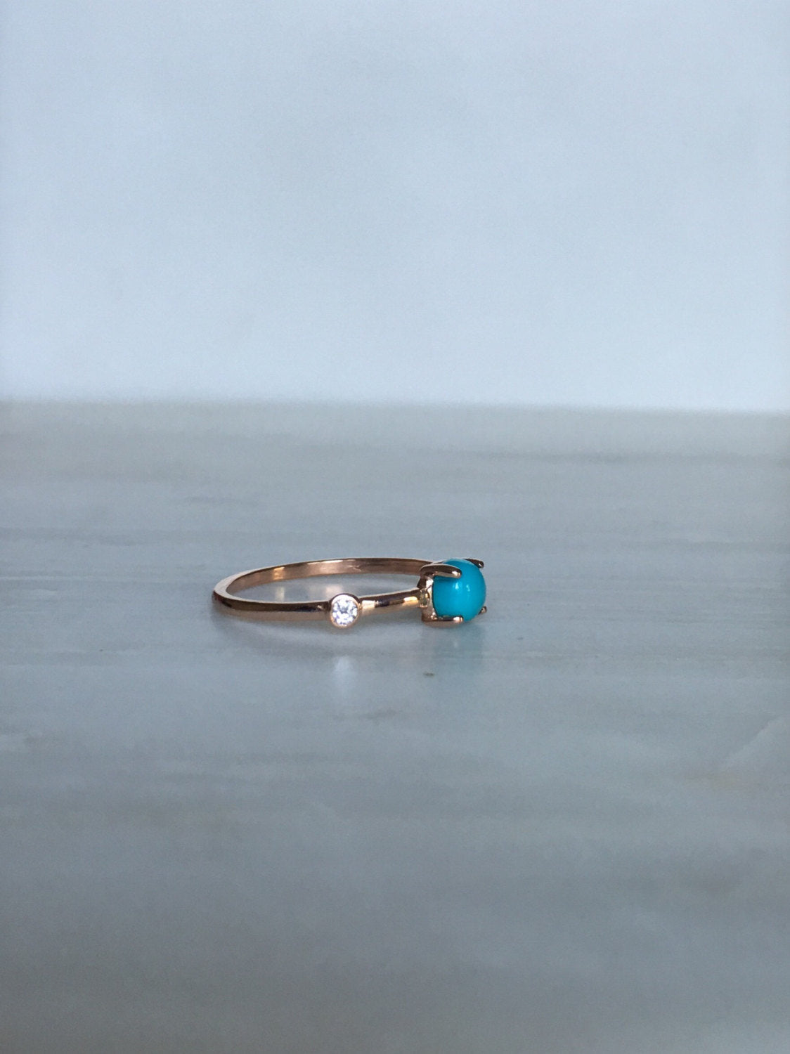 Turquoise Duet Ring (Medium), turquoise  and diamond ring, turquoise ring, stacking ring, turquoise band, promise ring, gold turquoise ring