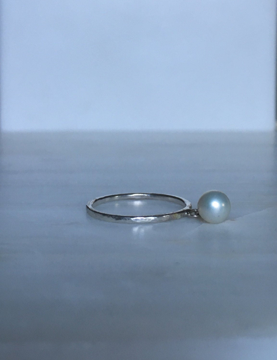 Pearl Charm ring, hanging pearl ring, silver pearl ring, charm ring, dangling pearl ring