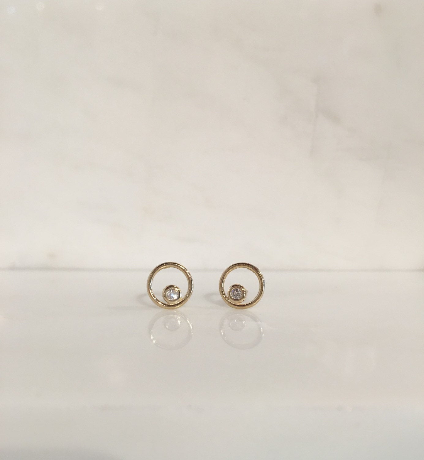 Full circle earrings, circle studs, diamond bezel studs, 14k circle diamond earrings, gold circle earrings, diamond bezel earrings