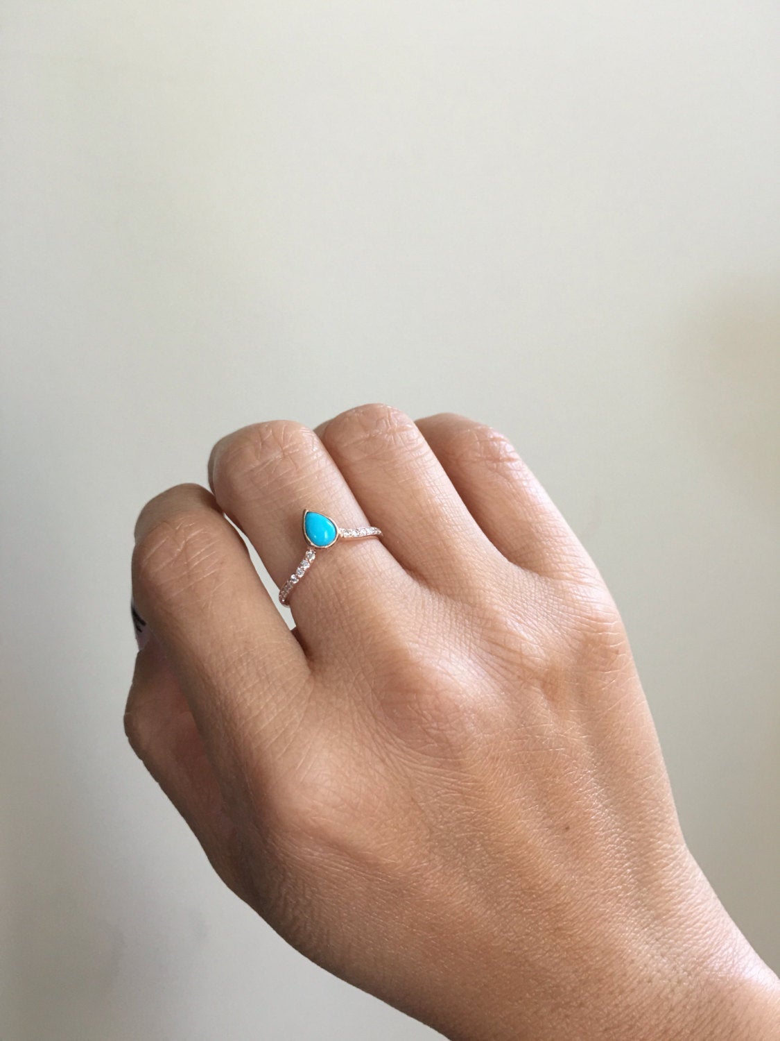 Turquoise Pave Peak Ring, Gold Diamond Turquoise ring, Turquoise stacking ring, Diamond layering band, Wedding band, wedding ring