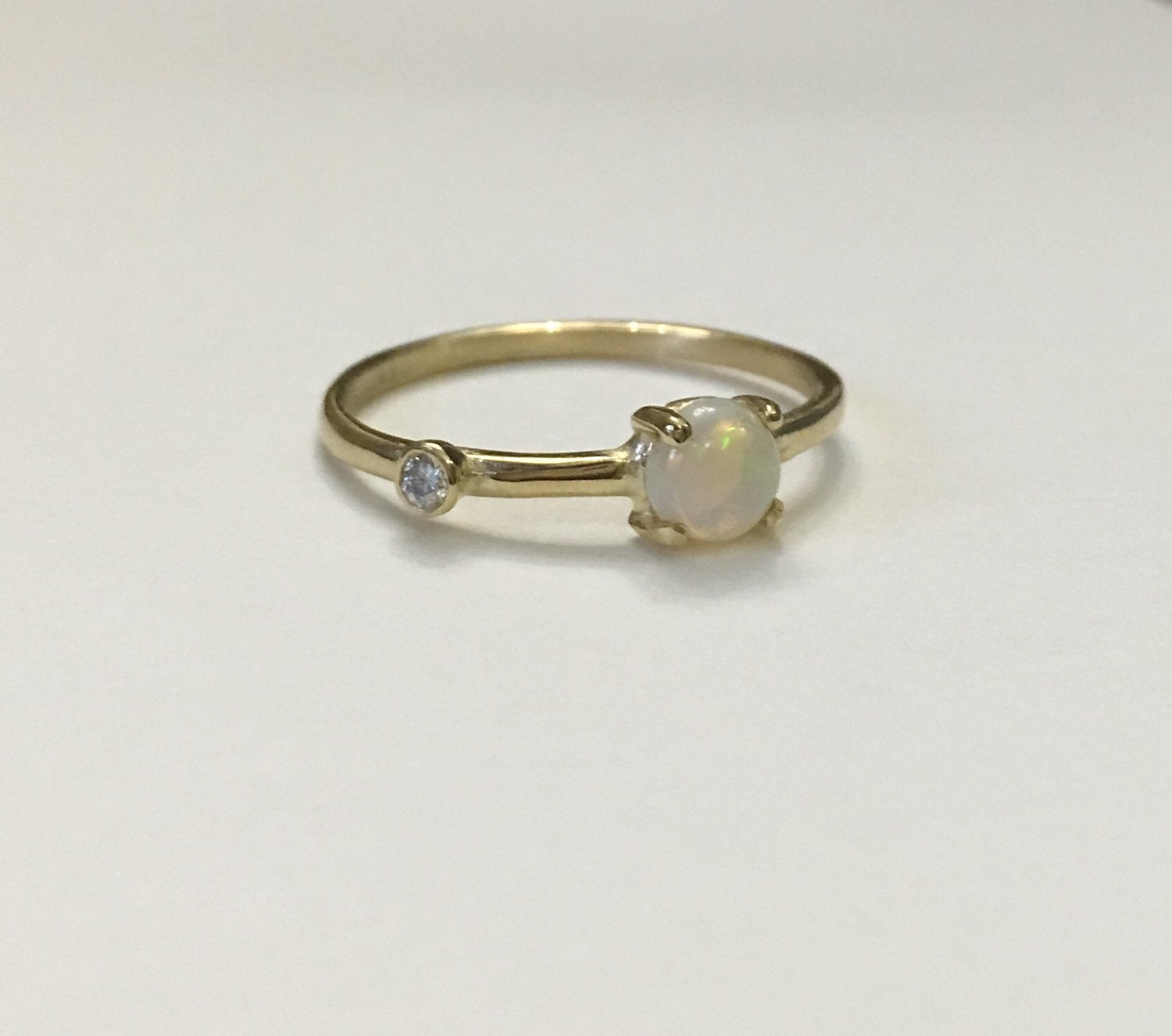 Opal Duet Ring (Medium), opal and diamond ring, opal ring, stacking ring, opal band, promise ring, gold opal ring, birthstone ring