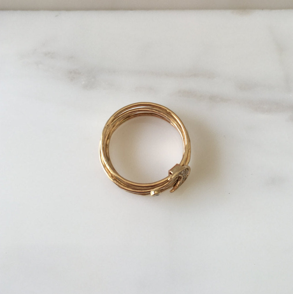 Diamond crescent moon stacking ring, Crescent moon ring set, Moon Rings, Gold Crescent Ring