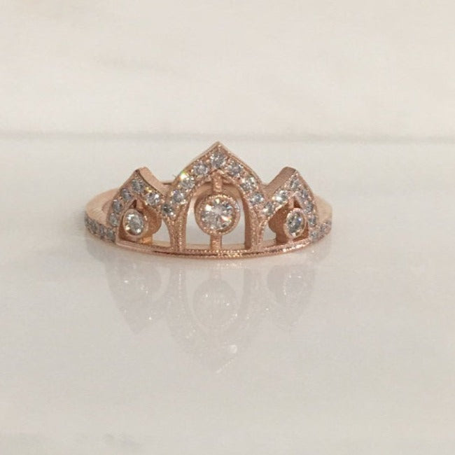 Tiara ring, Queen ring, Royal ring, stacking ring, crown ring, princess ring, wedding band, engagement ring, fancy ring, diamond ring