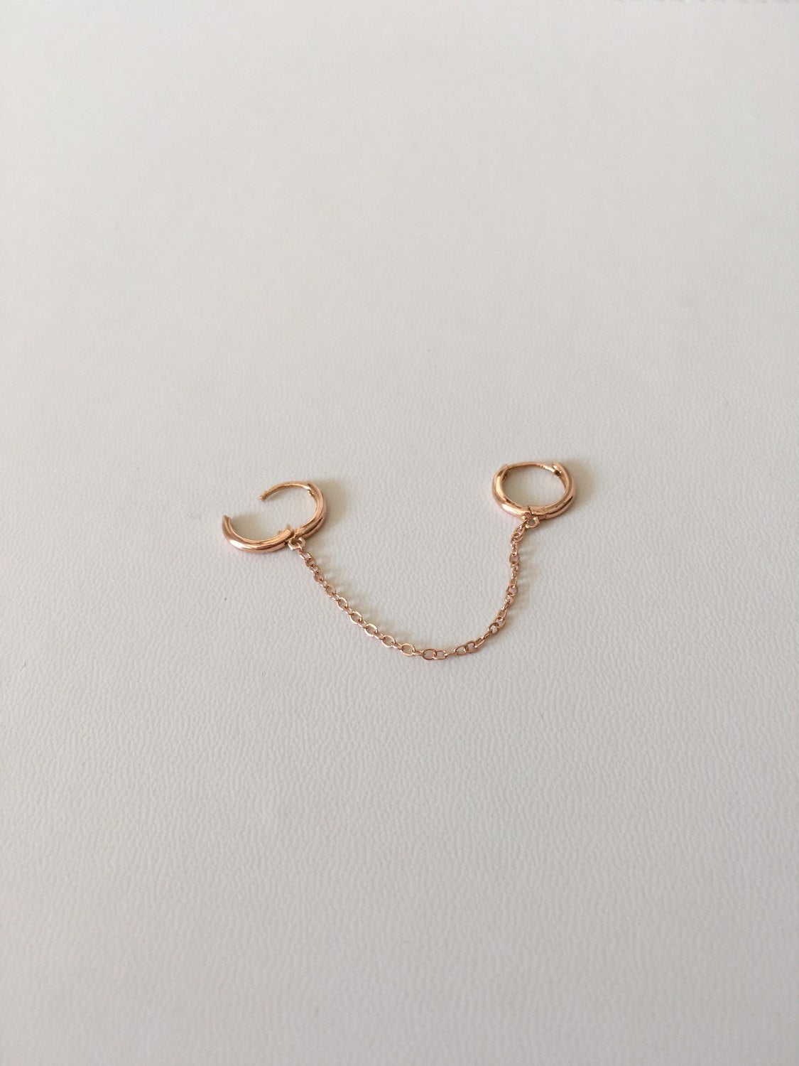 Chained Hoops, 14k gold small hoops, gold hoops with chain, small gold chained hoops, huggie hoops, double hoop single earring