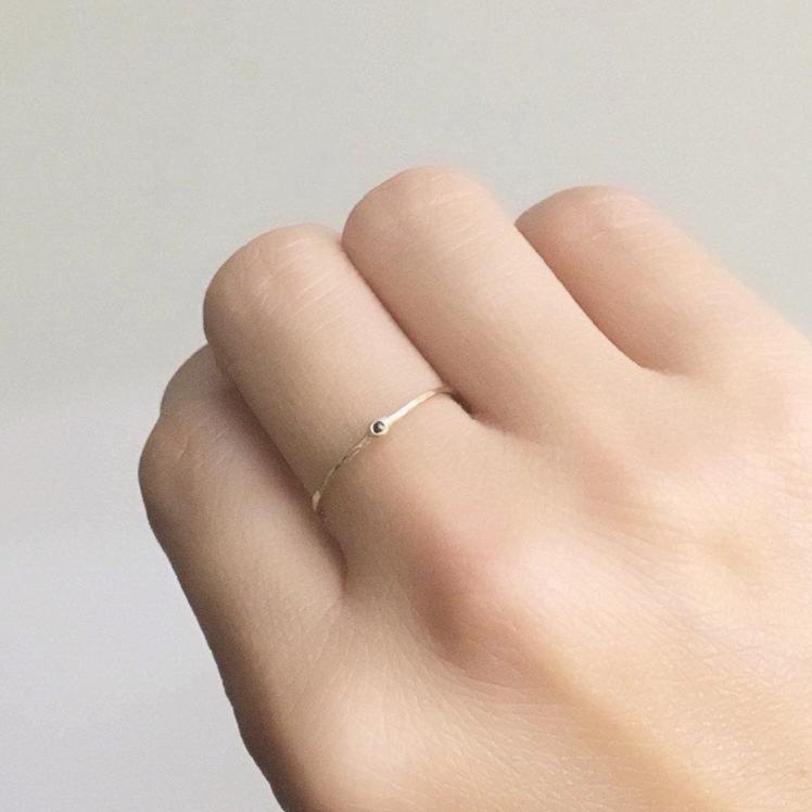 Beautymark ring, 14k Diamond Ring, Mini rosecut black diamond Ring, Thin Band, mini solitaire, Stacking Rings, 14k Gold Band, Wedding Band,