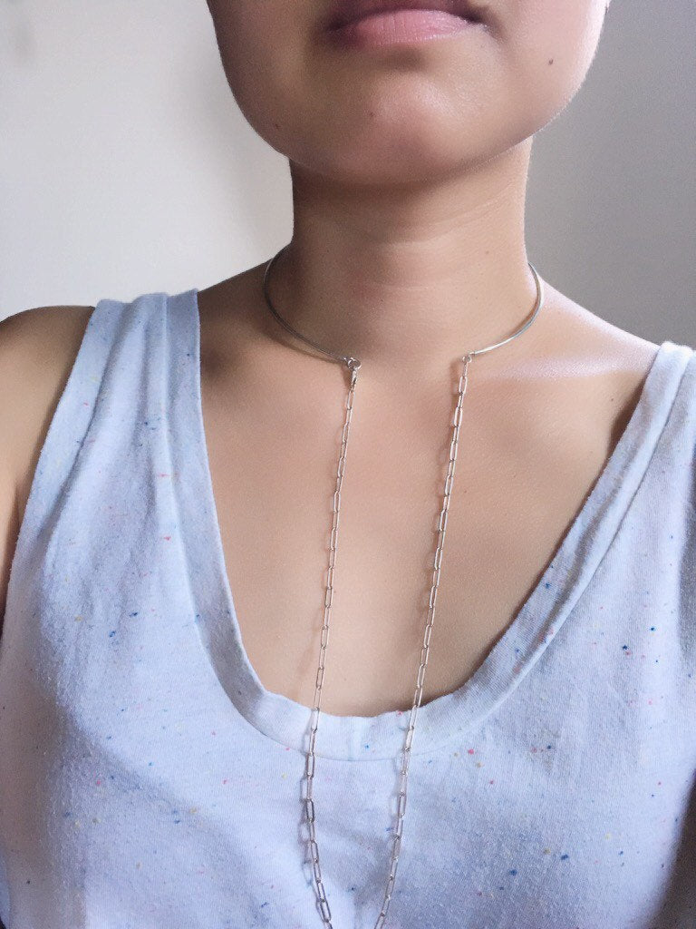 Layered Double Wire Choker, silver layered choker, silver chain and choker, Elongated Chain Choker