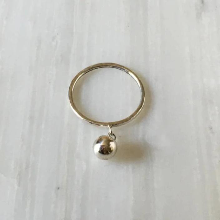 Silver Ball Charm ring, hanging ball ring, silver drop ring, charm ring, dangling ball ring