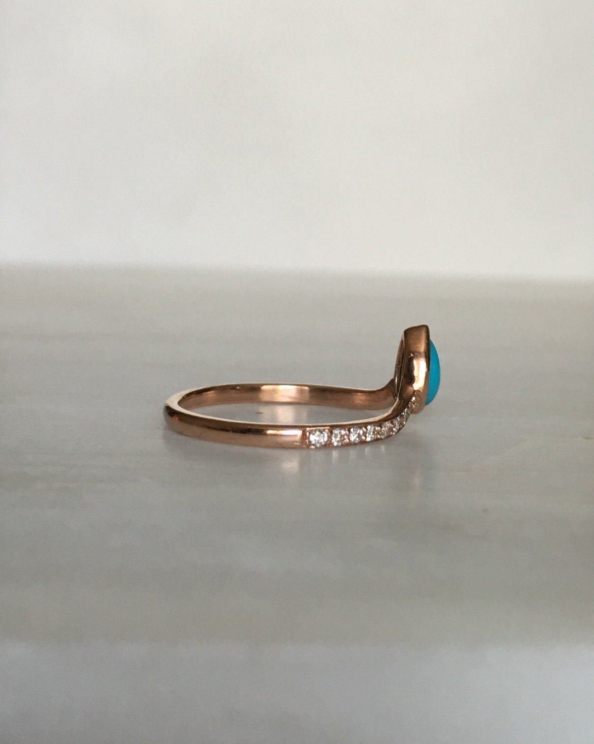 Turquoise Pave Peak Ring, Gold Diamond Turquoise ring, Turquoise stacking ring, Diamond layering band, Wedding band, wedding ring