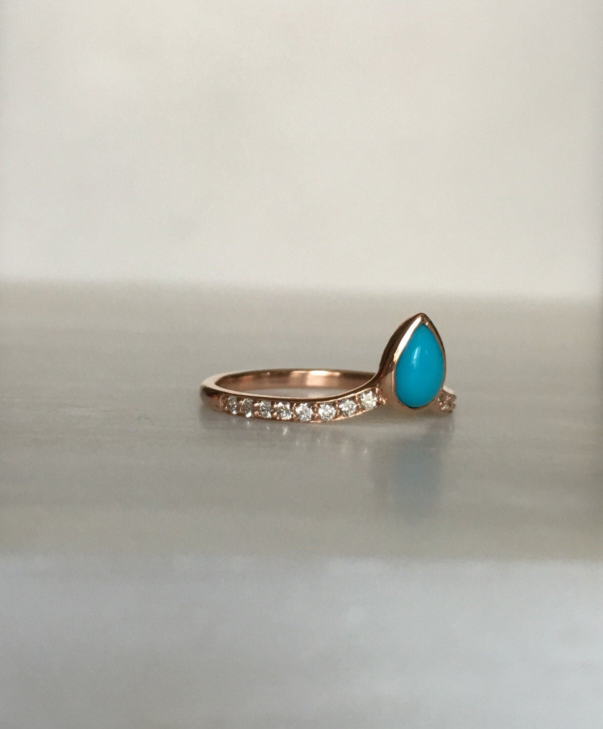 Turquoise Pave Peak Ring, Gold Diamond Turquoise ring, Turquoise stacking ring, Diamond layering band, Wedding band, wedding ring