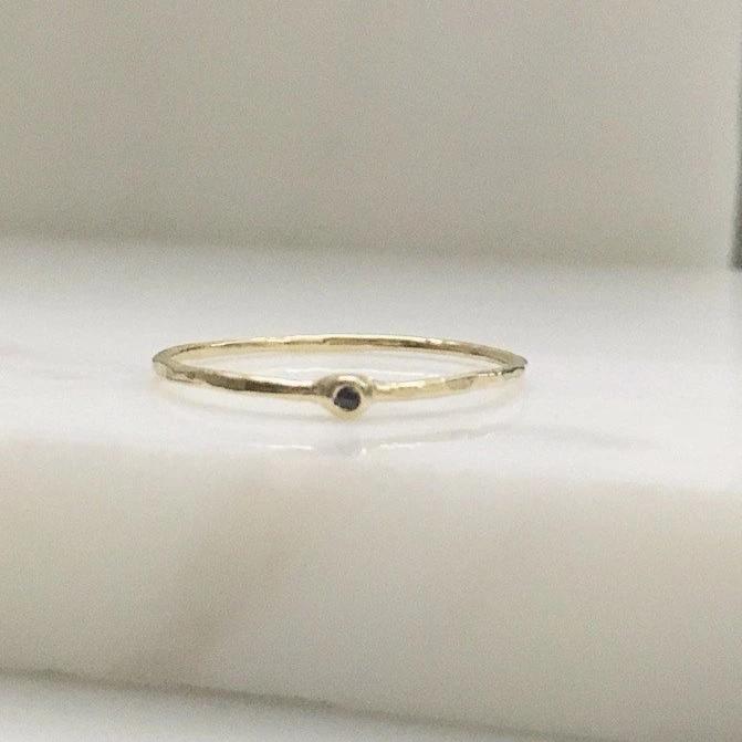 Beautymark ring, 14k Diamond Ring, Mini rosecut black diamond Ring, Thin Band, mini solitaire, Stacking Rings, 14k Gold Band, Wedding Band,