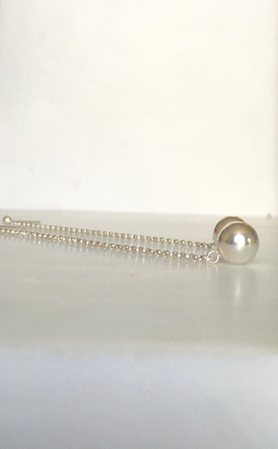 Pendulum earrings, silver ball earrings, shoulder dusting silver ball earrings, long ball earrings, chain earrings