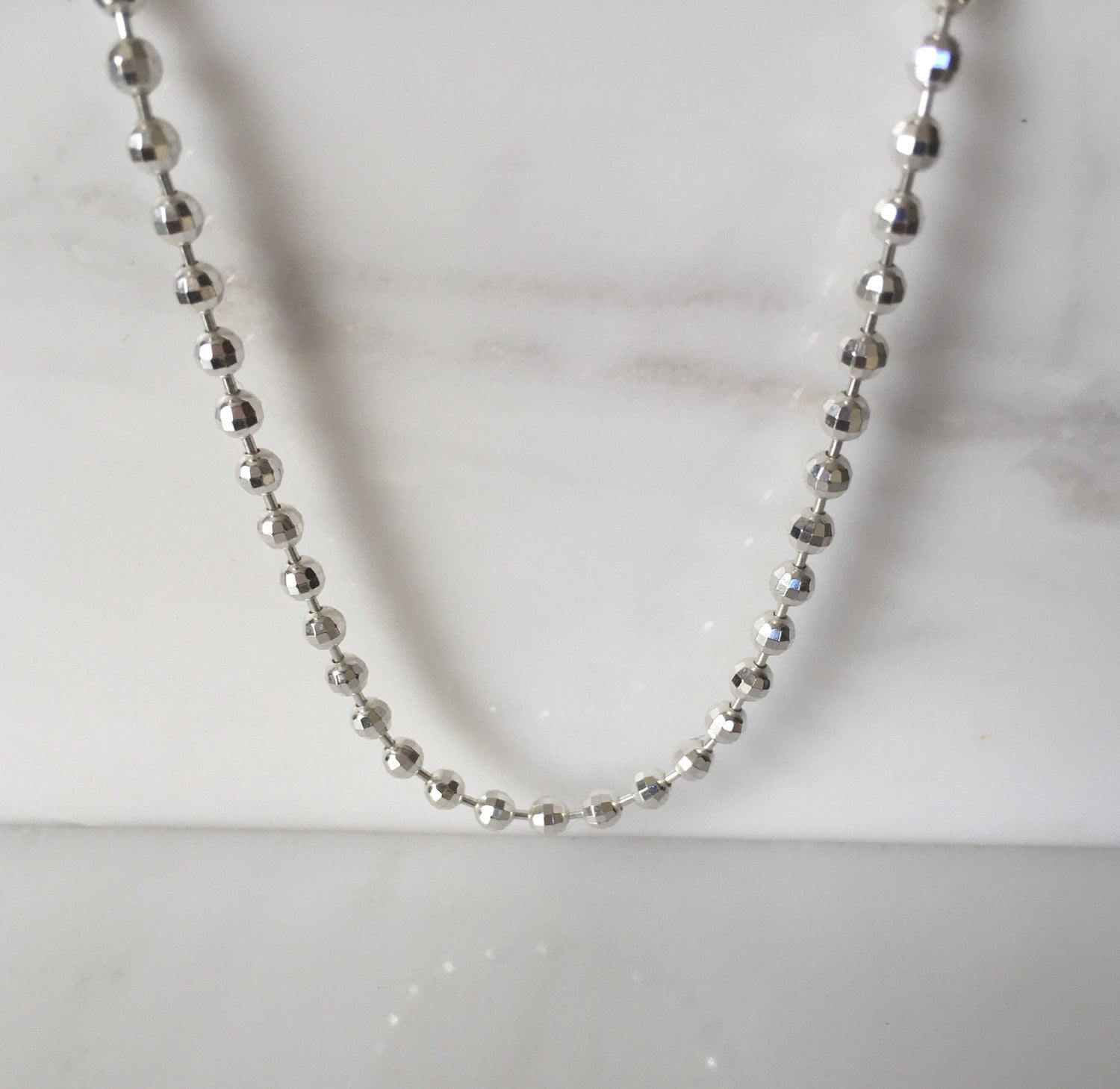 Discotheque choker, faceted ball chain choker, silver choker, diamond cut silver choker, Silver chain choker