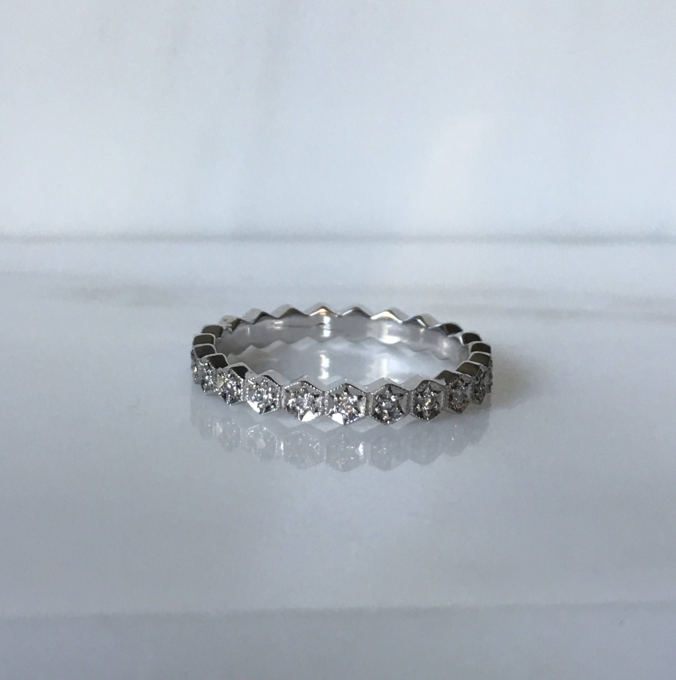 Hexagon Diamond Eternity band, diamond stacking band, wedding band, infinity Geometric ring, diamond infinity ring