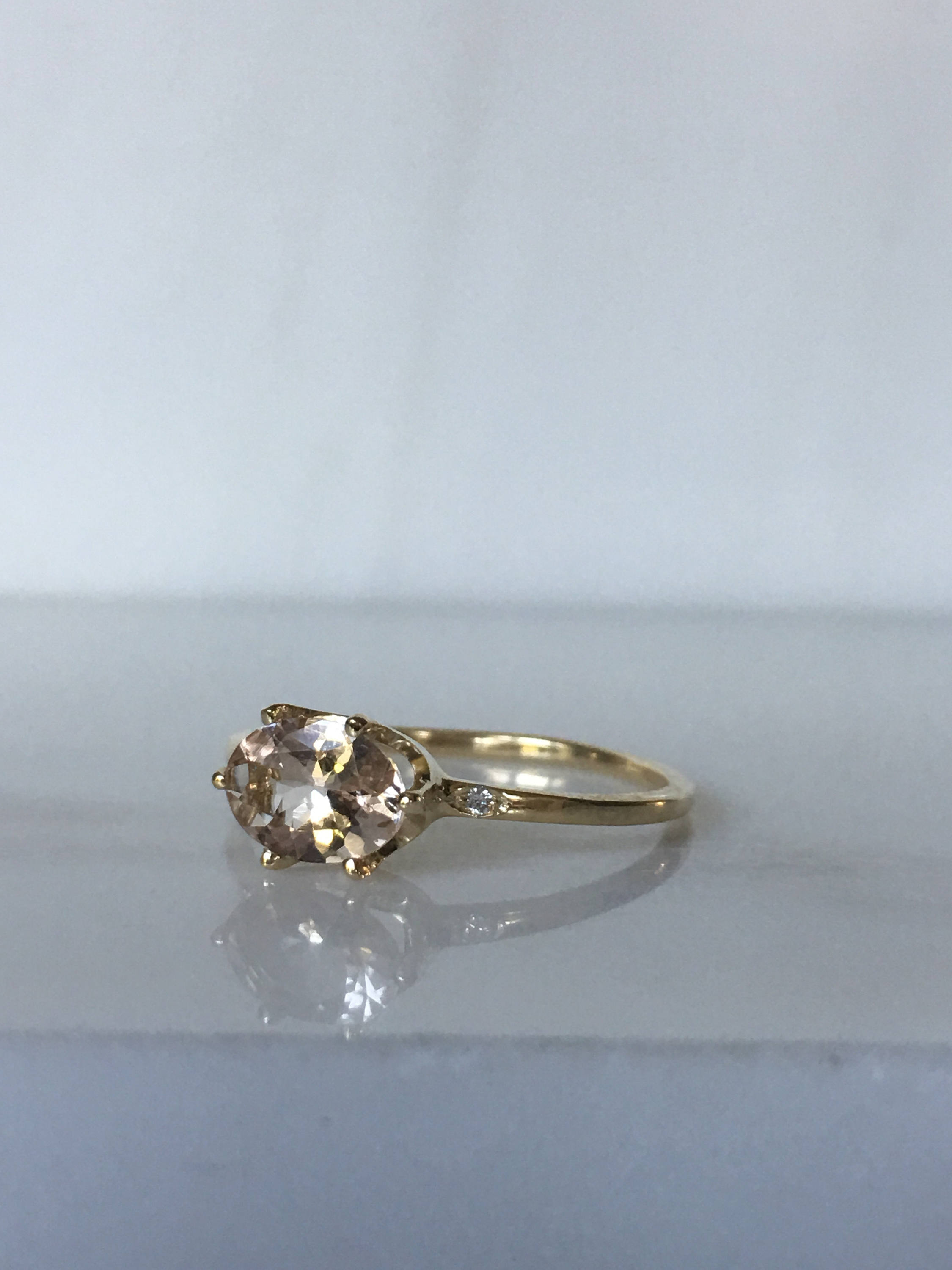 Margaux Morganite and Diamond Ring, Morganite ring, gold solitaire ring, oval morganite ring, 14k gold simple prong ring