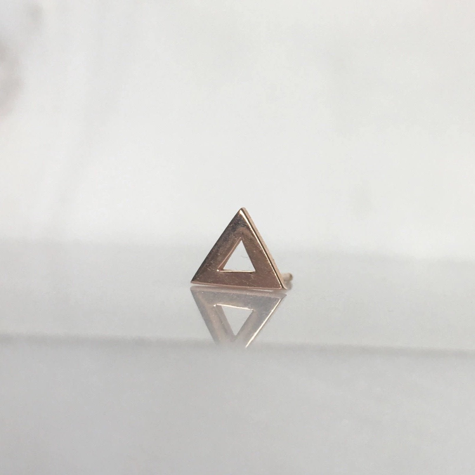 Open triangle stud earring, 14k single triangle stud, geometric gold stud, 14k modern stud, triangle earring, gold triangle stud