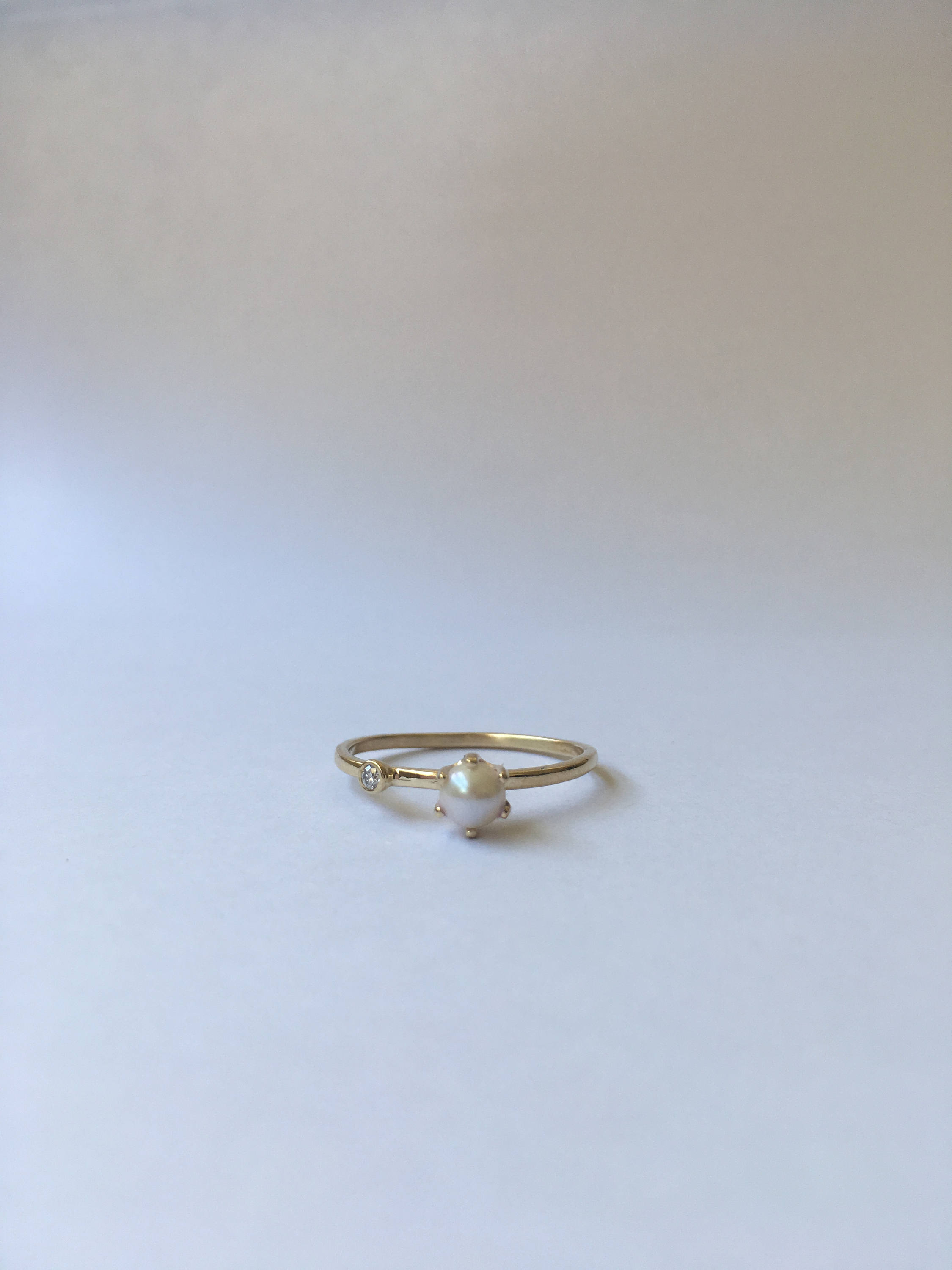 Pearl Duet Ring (Medium), 14k Diamond and Pearl Ring, Pearl Ring, 2 Stone Band, Stacking Bands, Stacking Rings, 14k Gold Band, Wedding Band