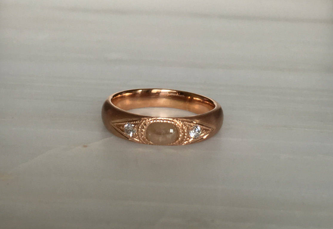 Indira Band, Rustic Diamond band, thick gold band, Rustic Diamond wedding band, 3 stone band, Rustic Diamond gypsy ring