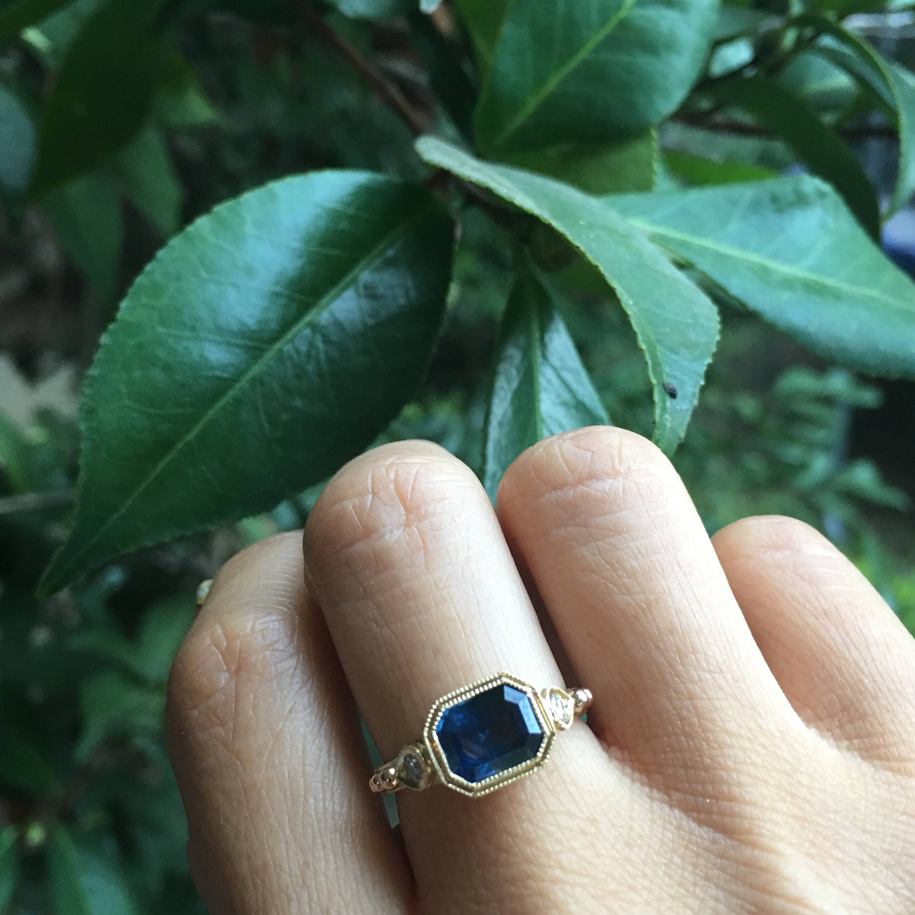 Anessa Sapphire Ring, 18k Sapphire ring with diamonds, Blue sapphire ring, Big sapphire statement ring, 18k gold ring, sapphire and diamonds