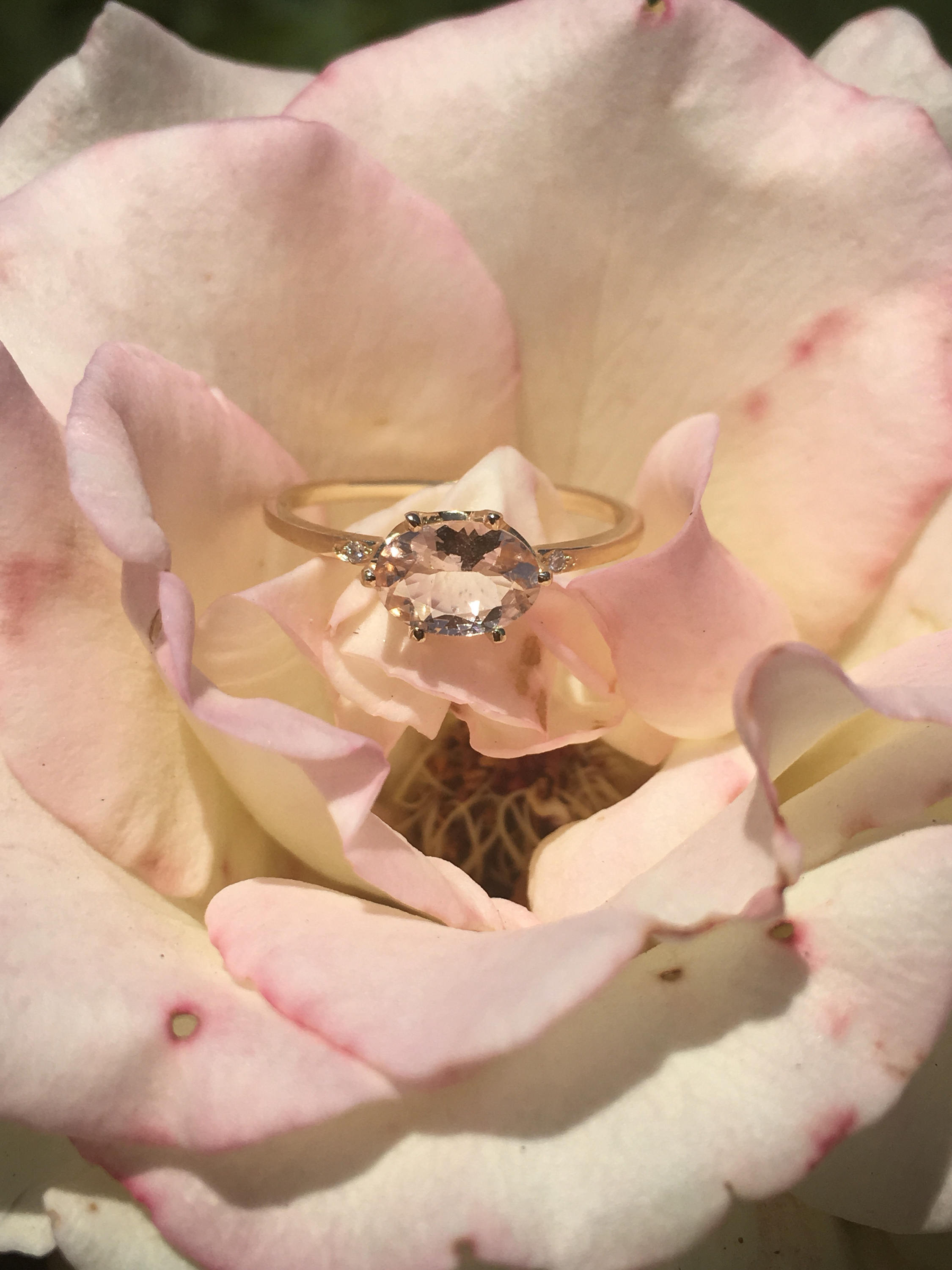 Margaux Morganite and Diamond Ring, Morganite ring, gold solitaire ring, oval morganite ring, 14k gold simple prong ring